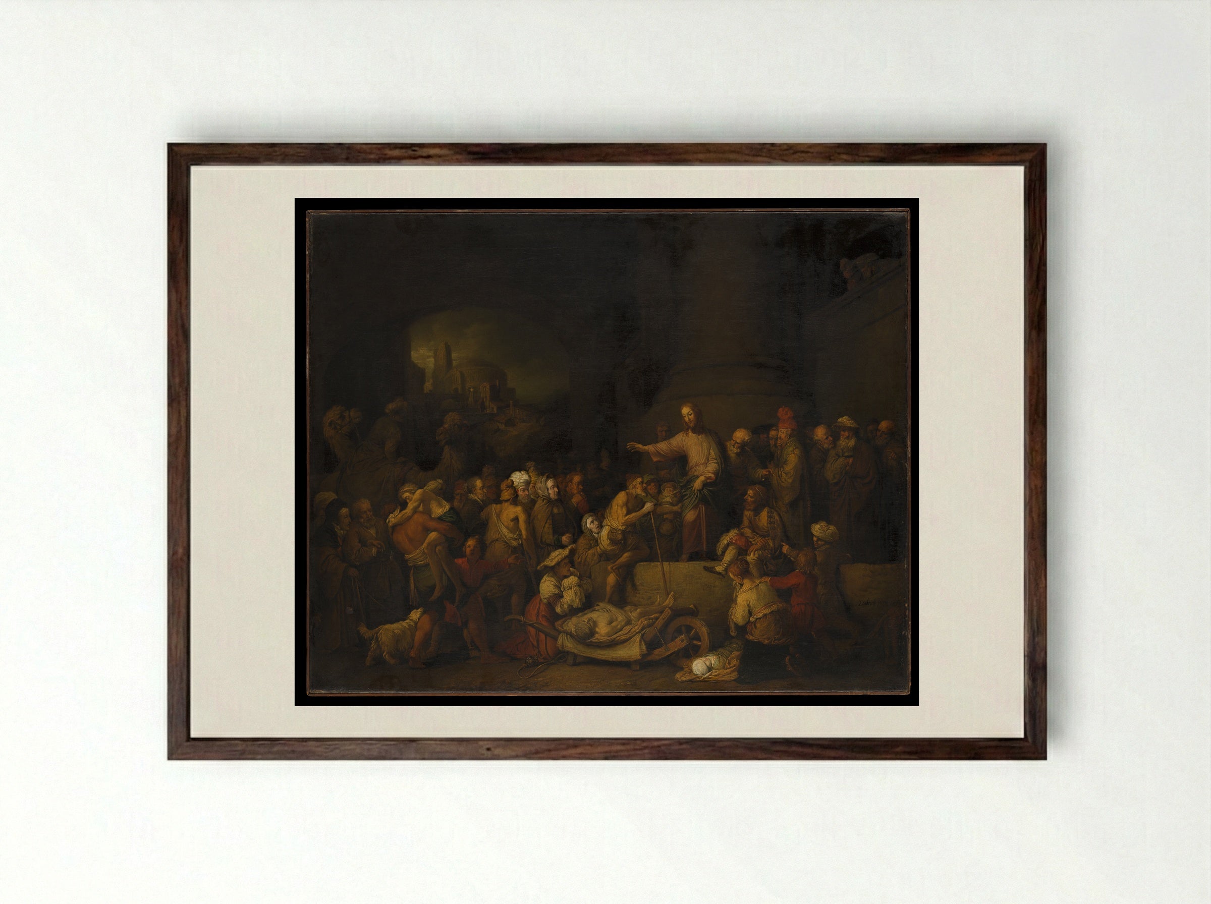 Christ Healing the Sick - Christian Wilhelm Ernst Dietrich - Framed Print Dark Wood