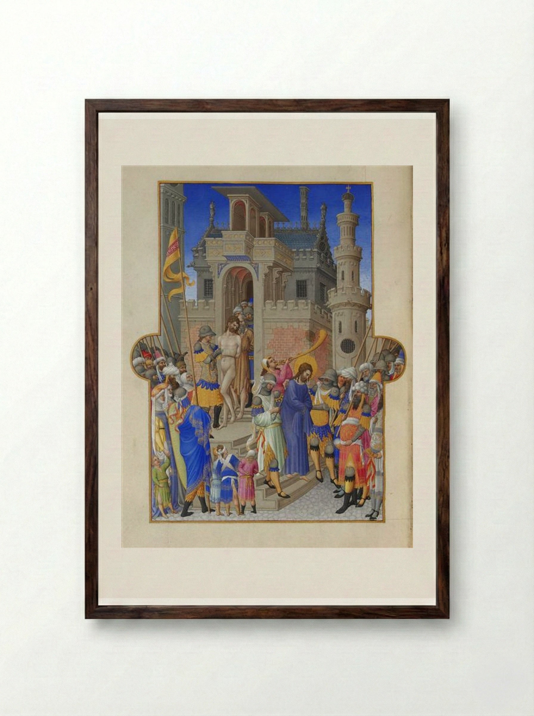 Christ Leaving the Praetorium - Limbourg brothers - Framed Print Dark Wood