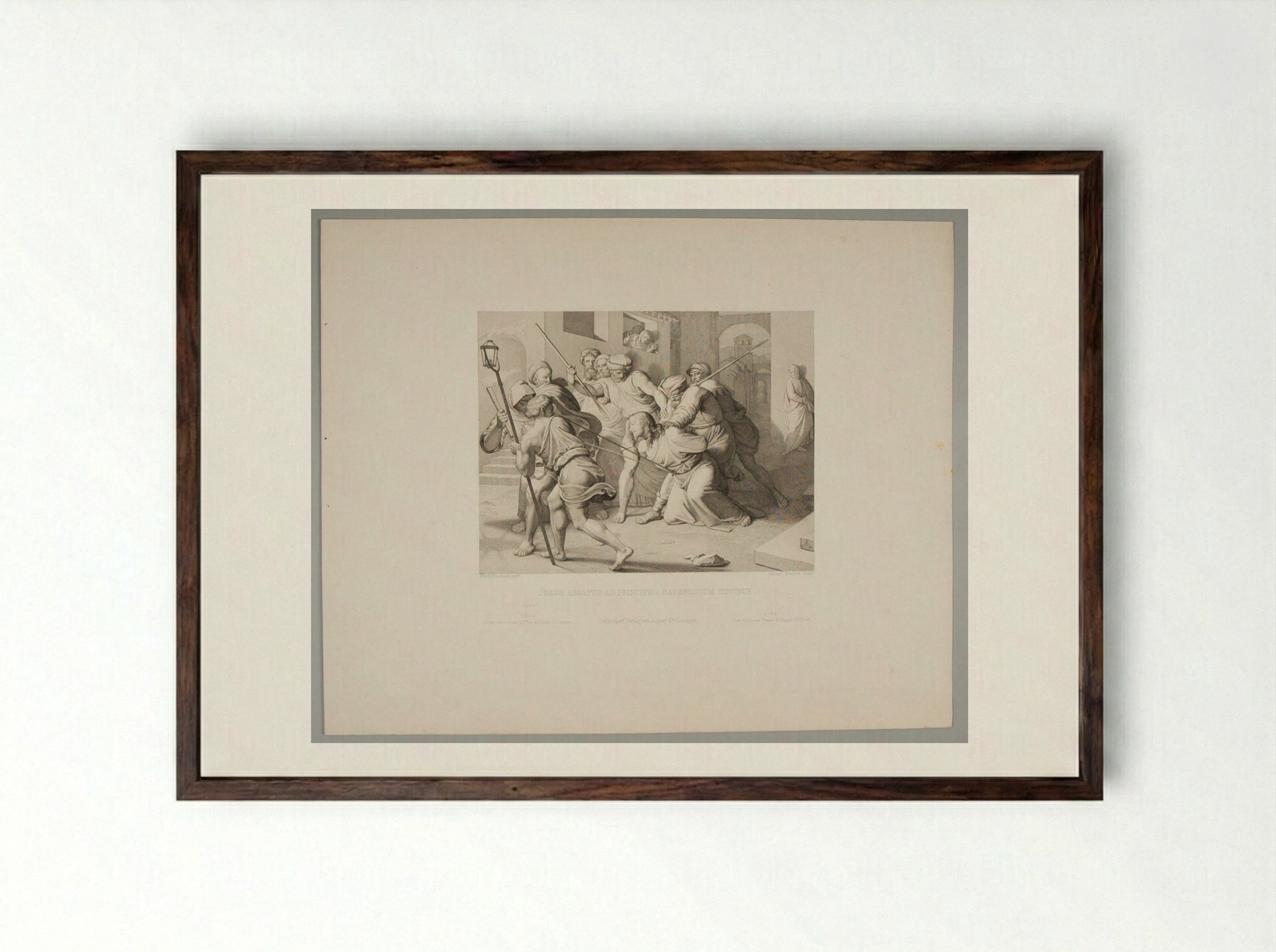 Christ Led before the High Priest - Heinrich Nüsser - Framed Print Dark Wood