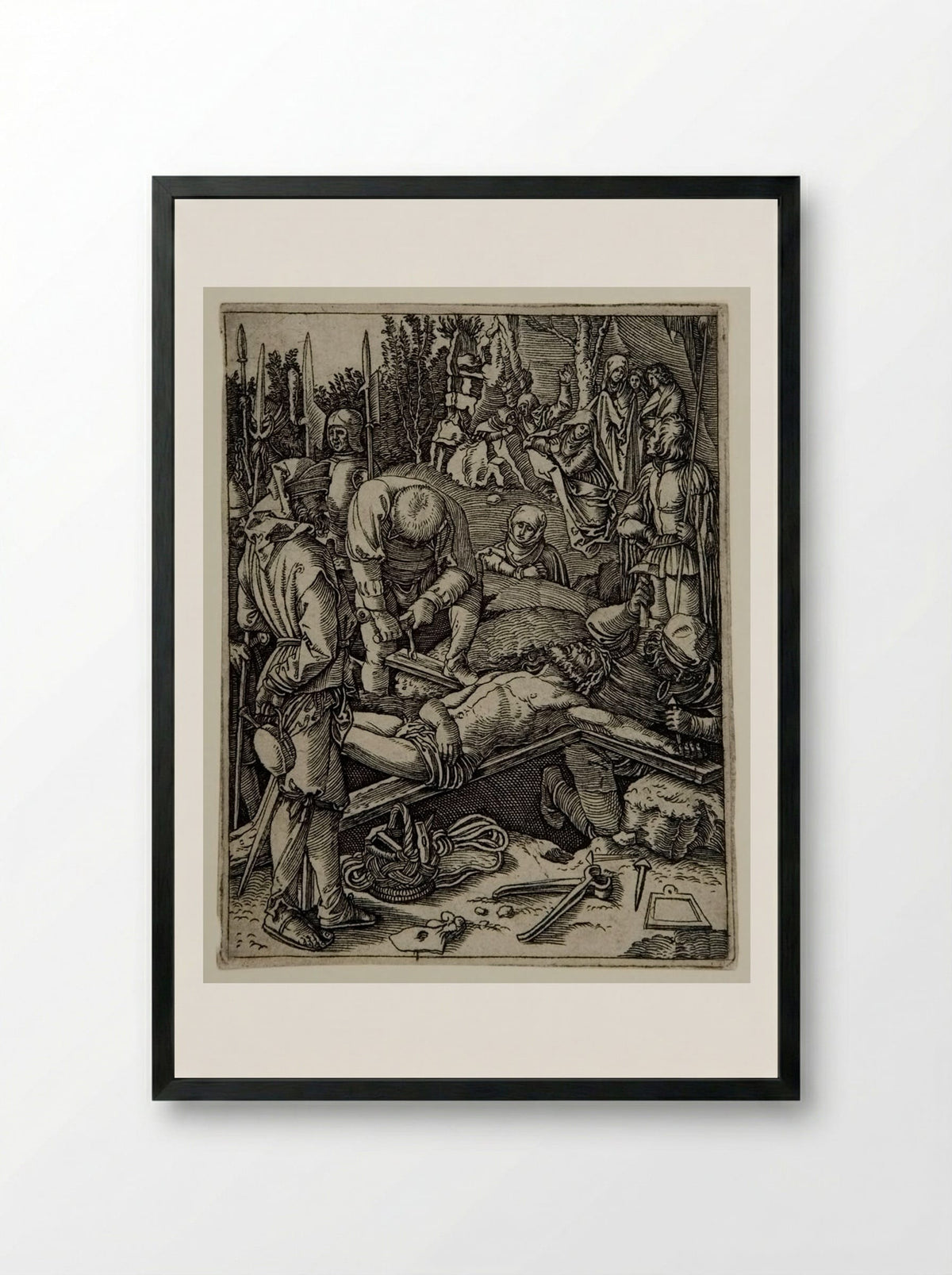 Christ Nailed to the Cross - Marcantonio Raimondi - Framed Print Black