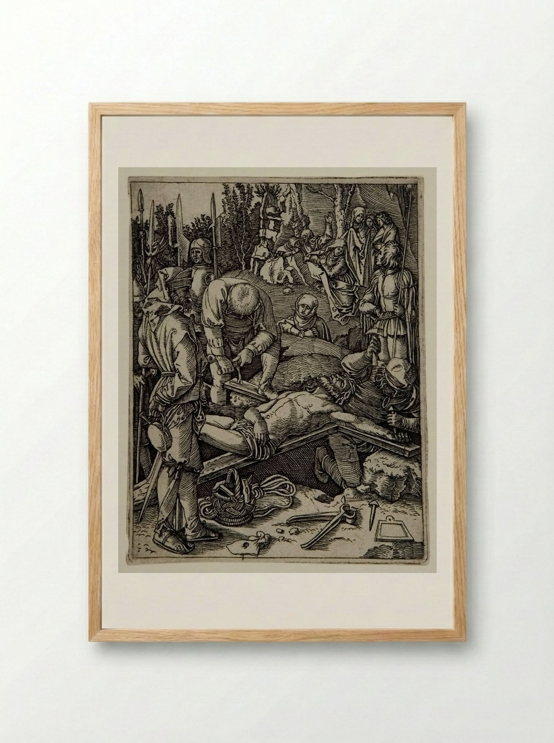 Christ Nailed to the Cross - Marcantonio Raimondi - Framed Print Wood