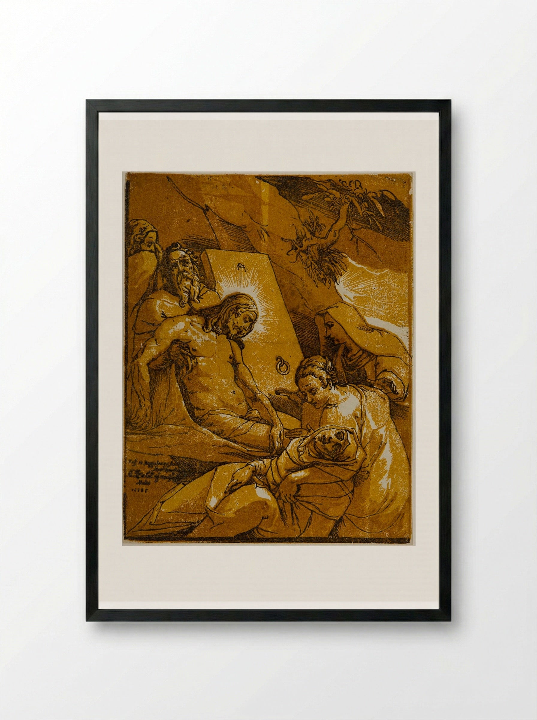 Christ Placed in the Tomb - Andrea Andreani - Framed Print Black