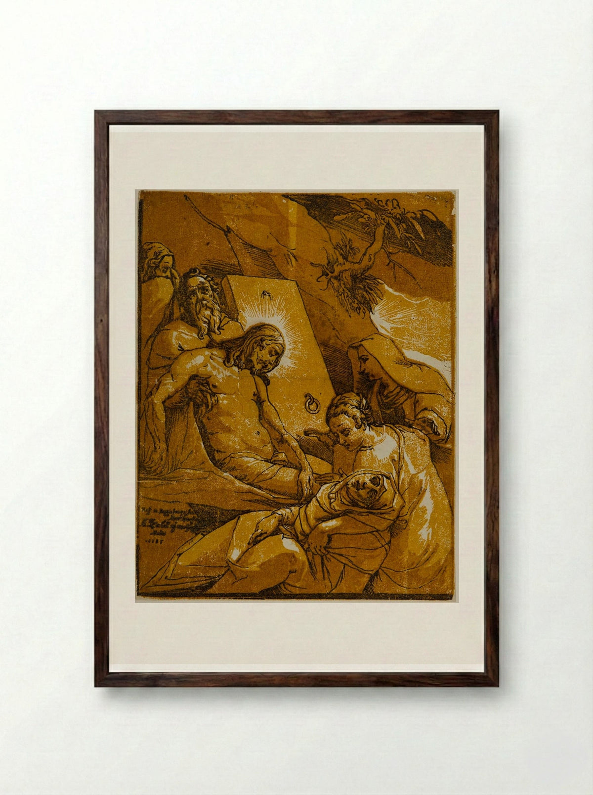 Christ Placed in the Tomb - Andrea Andreani - Framed Print Dark Wood