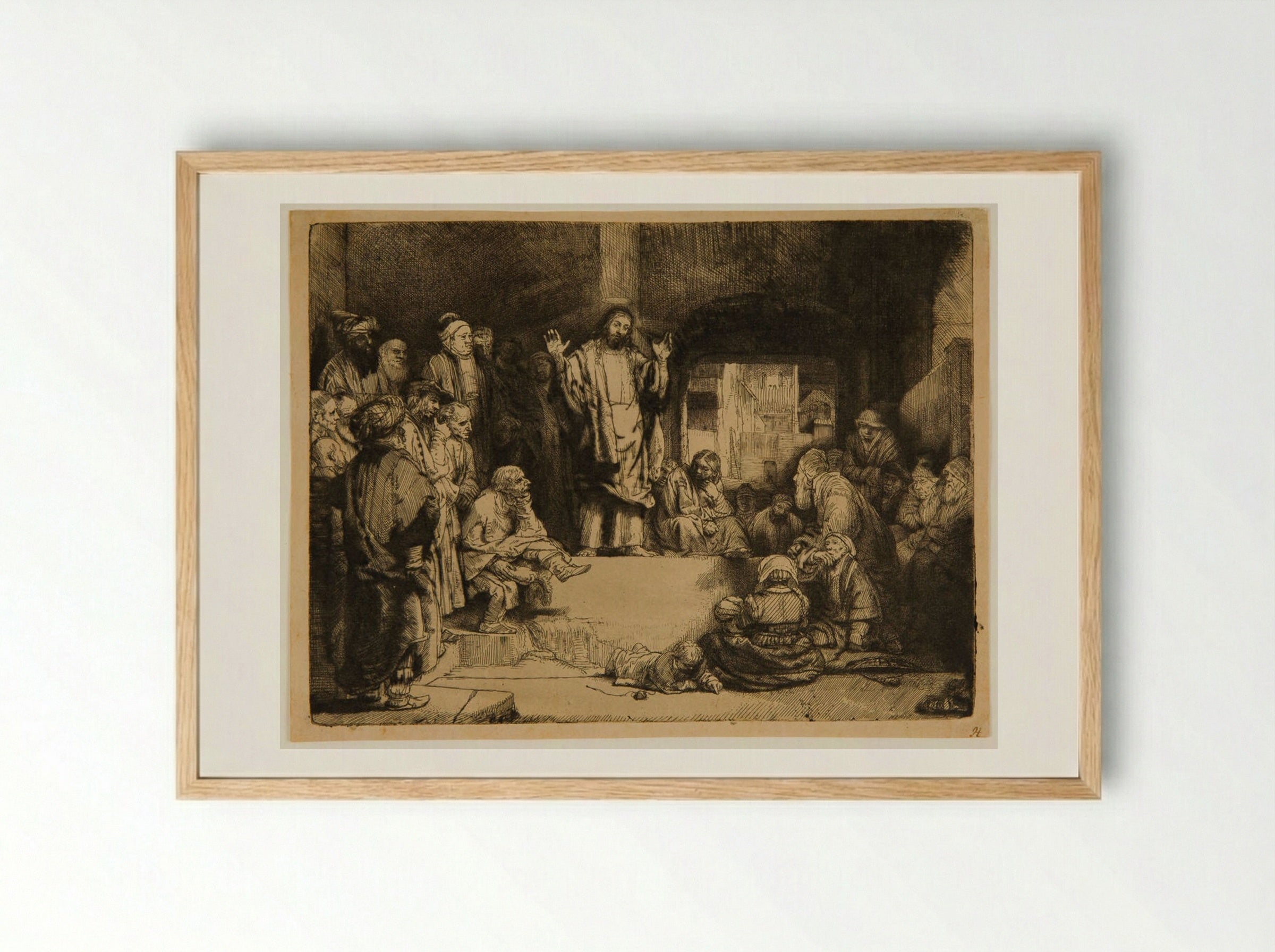 Christ Preaching (La Petite Tombe) - Rembrandt Harmensz. van Rijn - Framed Print Wood