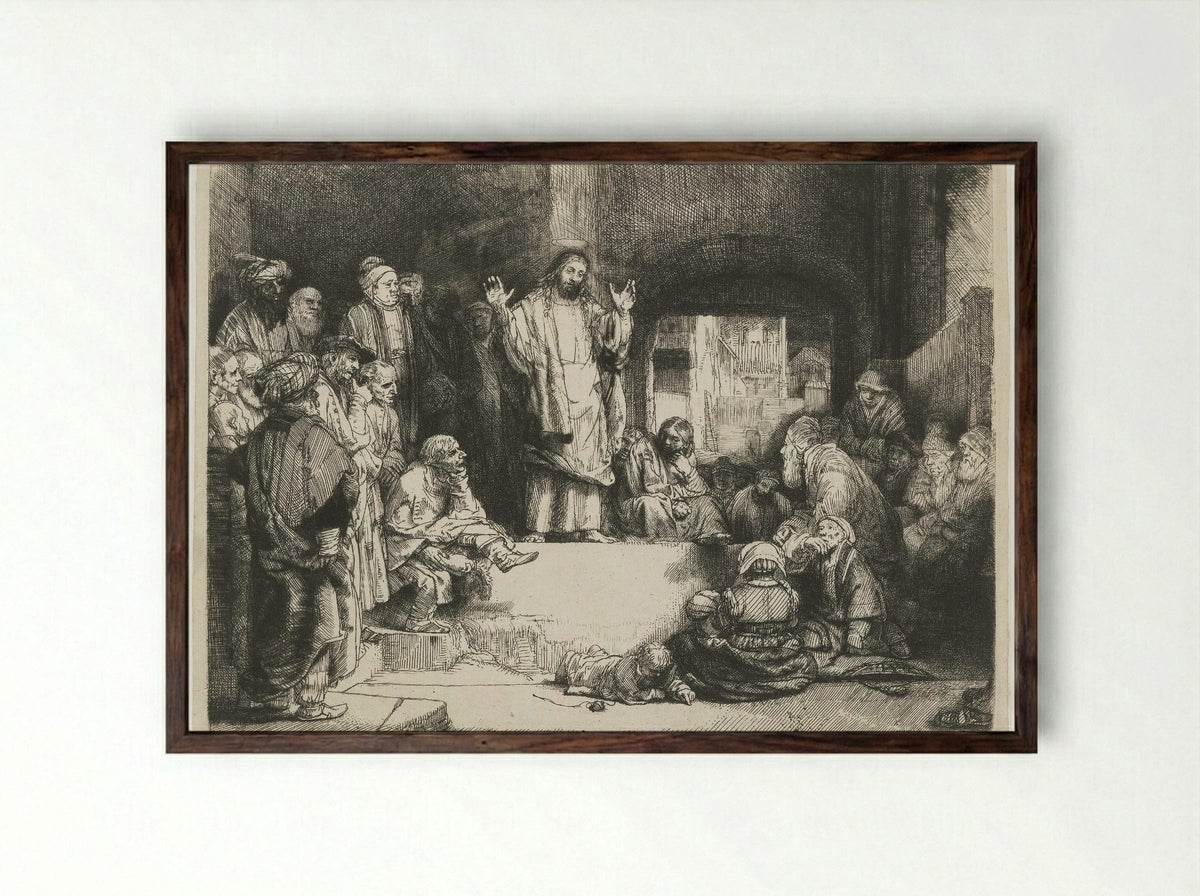 Christ Preaching (La petite tombe) - Rembrandt van Rijn - Framed Print Dark Wood