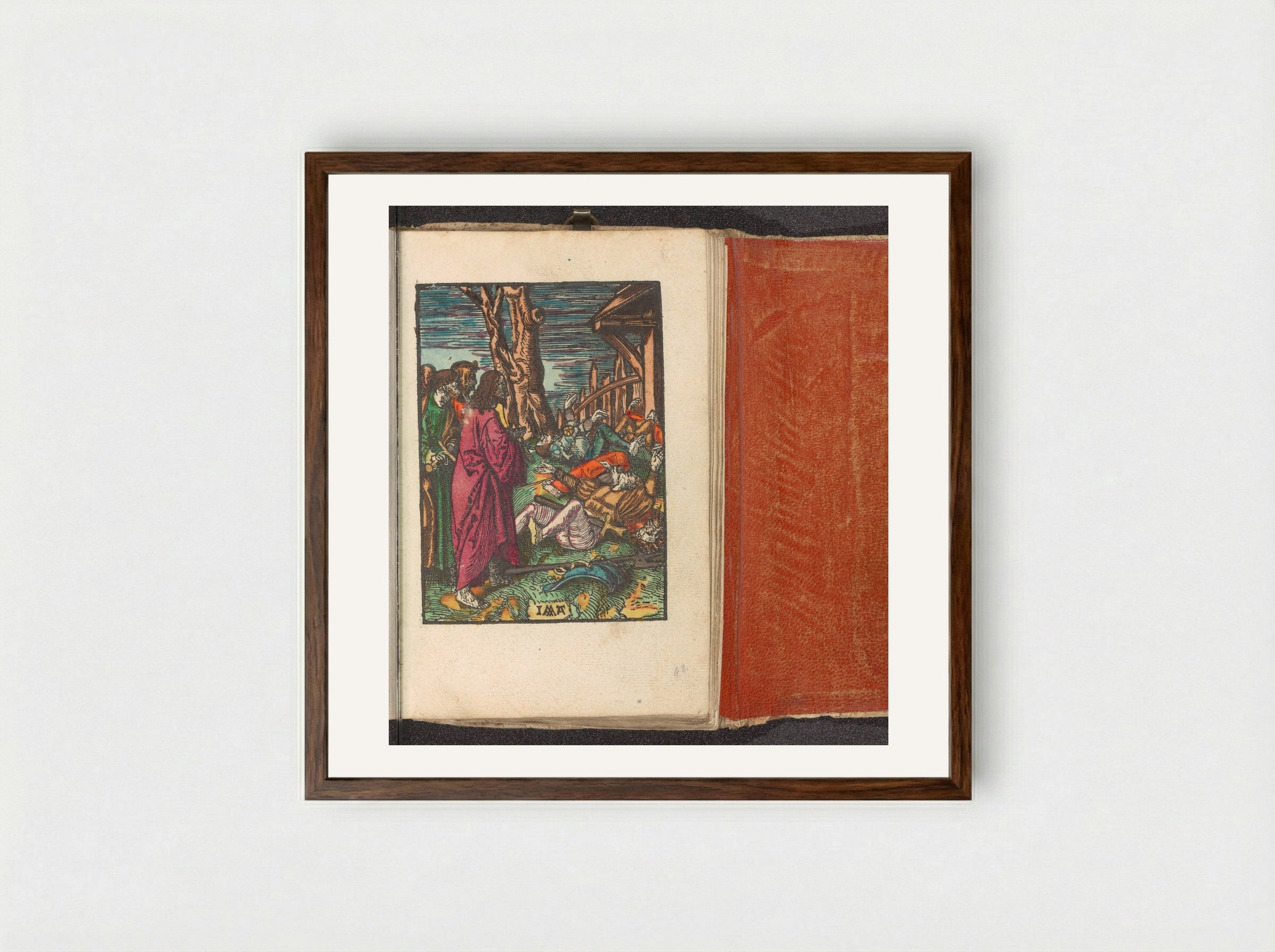 Christ Reveals Himself and the Soldiers Fall to the Ground - Doen Pietersz. - Framed Print Dark Wood