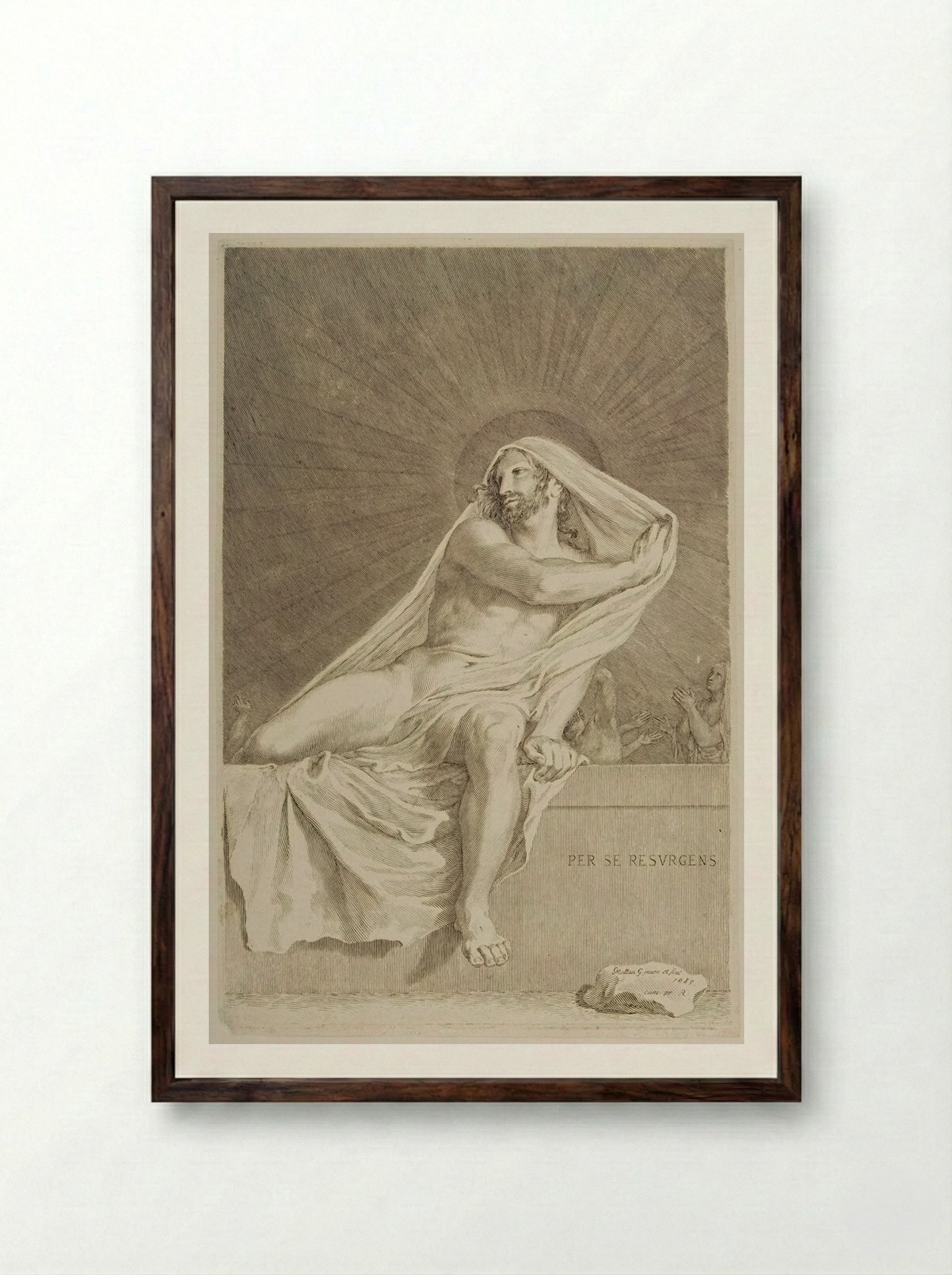 Christ Rising from the Tomb - Claude Mellan - Framed Print Dark Wood