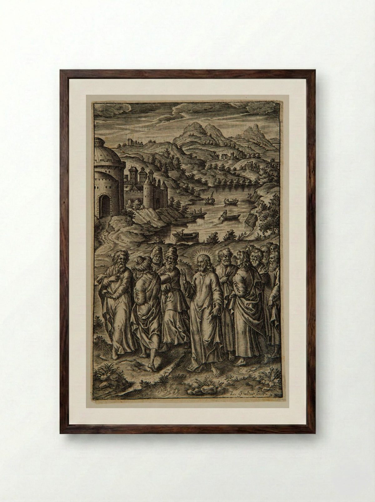 Christ Sending Forth his Disciples - Léonard Gaultier - Framed Print Dark Wood