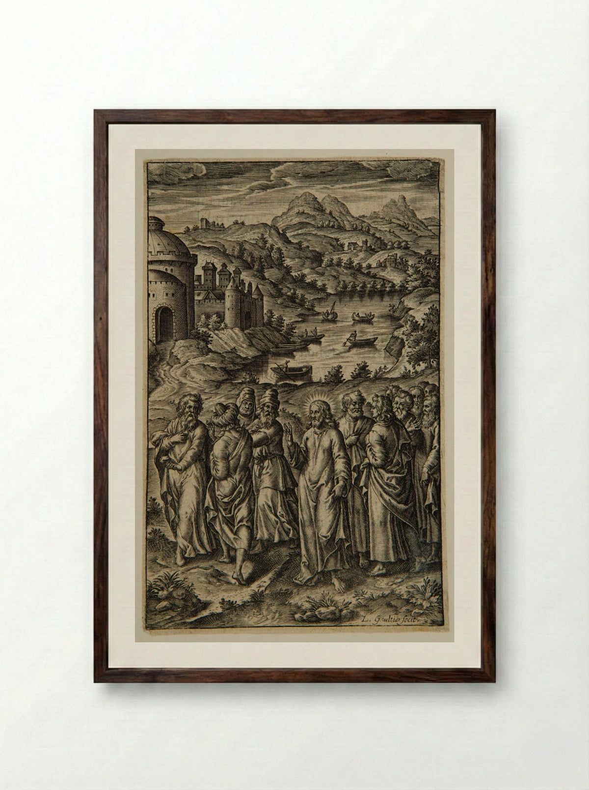 Christ Sending Forth his Disciples - Léonard Gaultier - Framed Print Dark Wood
