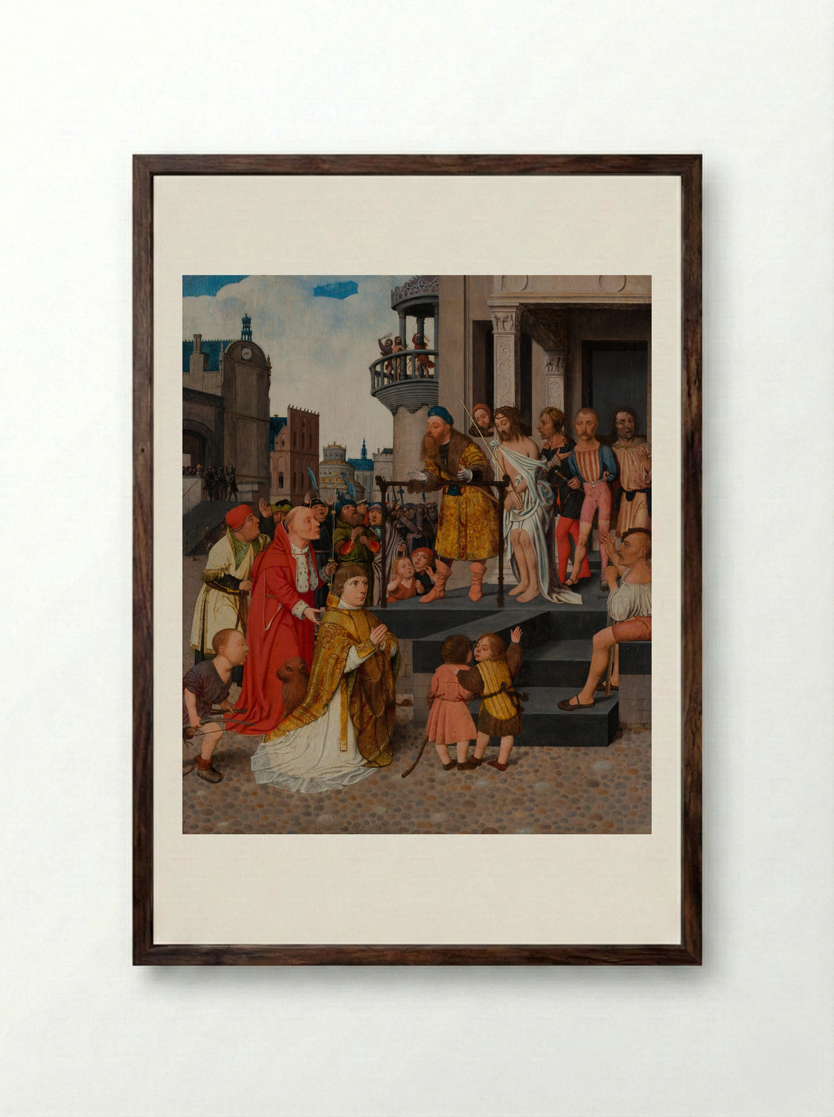 Christ Shown to the People - Jan Mostaert - Framed Print Dark Wood