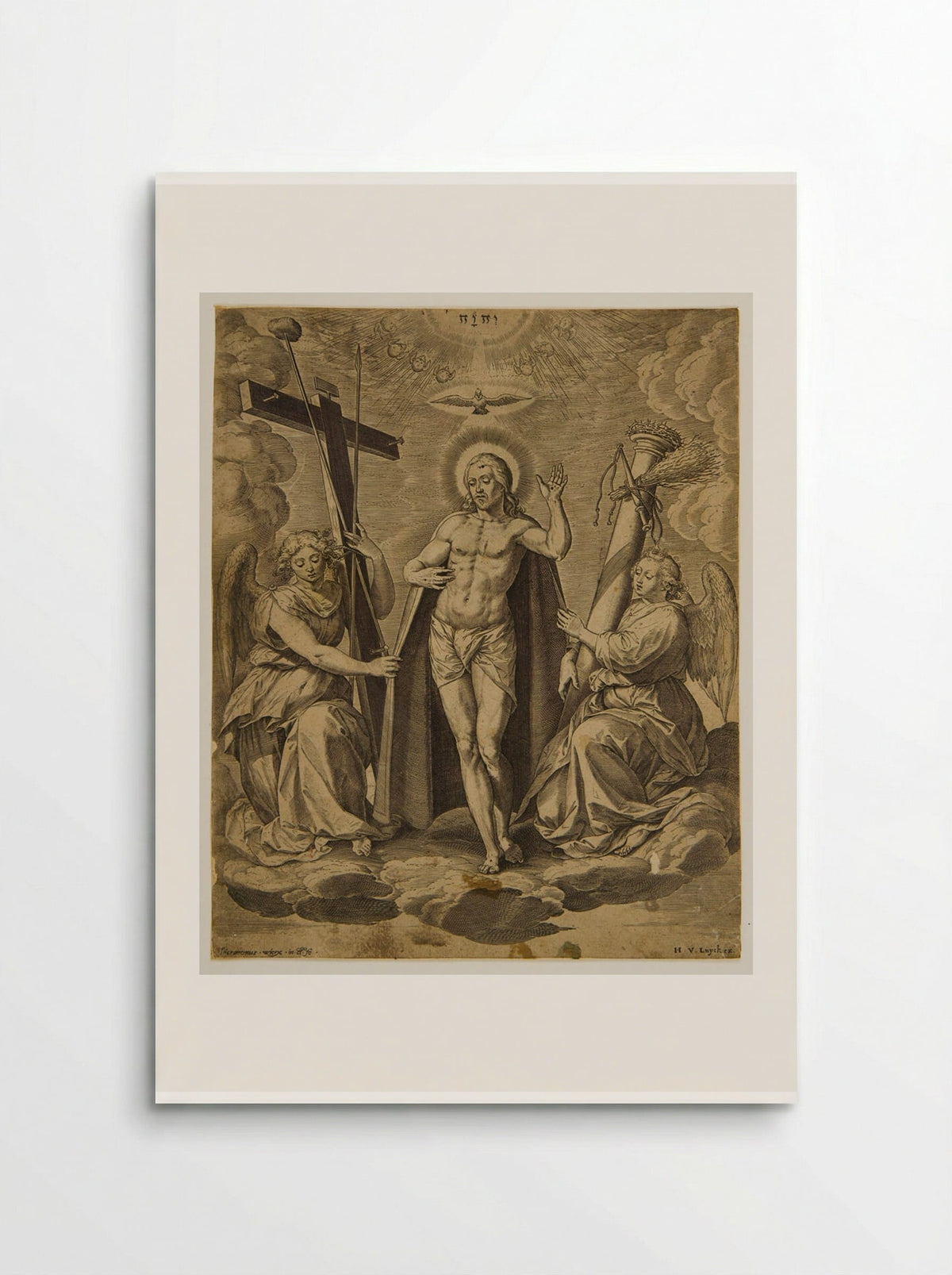 Christ Standing between Two Angels who Support the Instruments of the Passion - Hieronymus Wierix - Poster