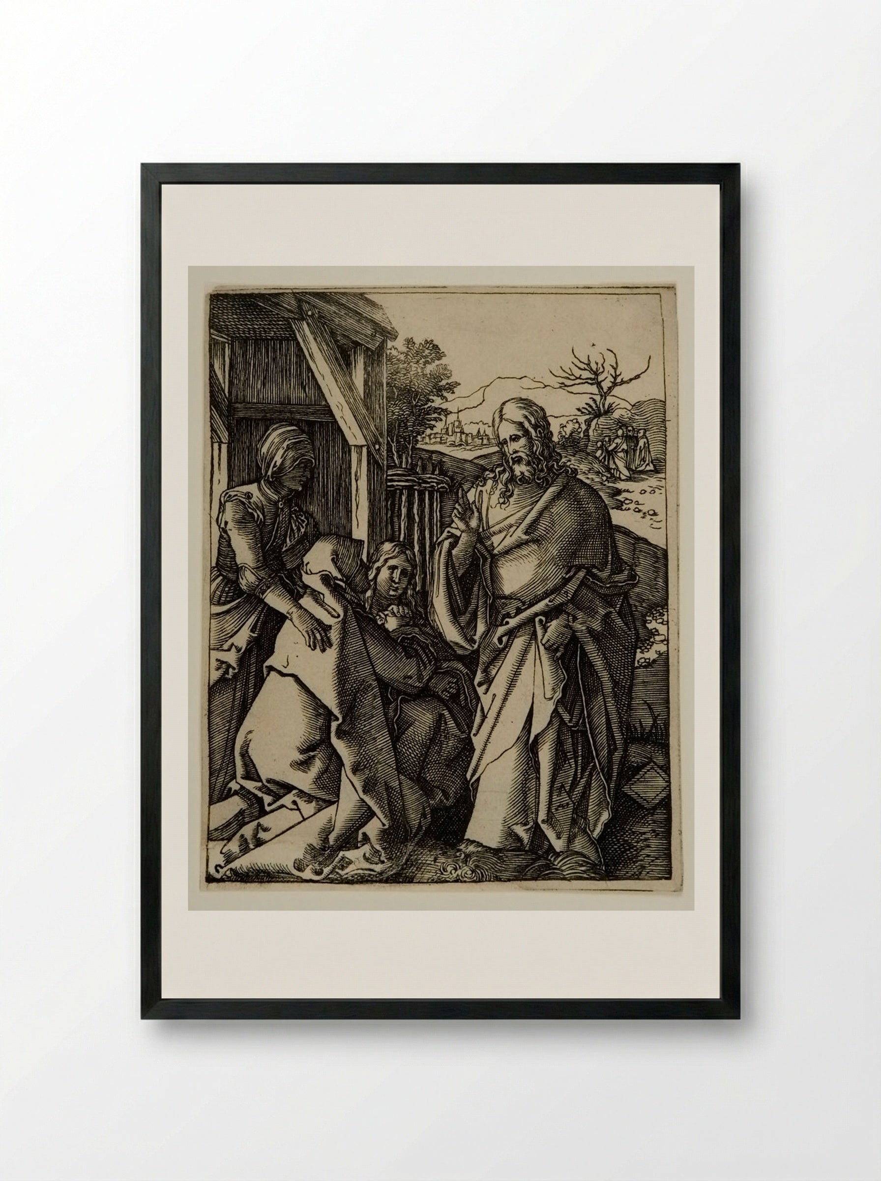 Christ Taking Leave of His Mother - Marcantonio Raimondi - Framed Print Black