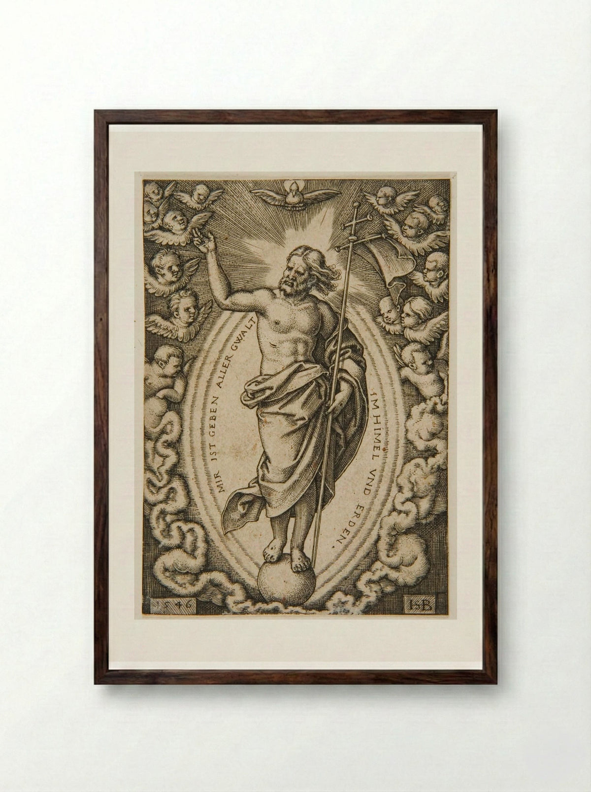 Christ Triumphant - Sebald Beham - Framed Print Dark Wood