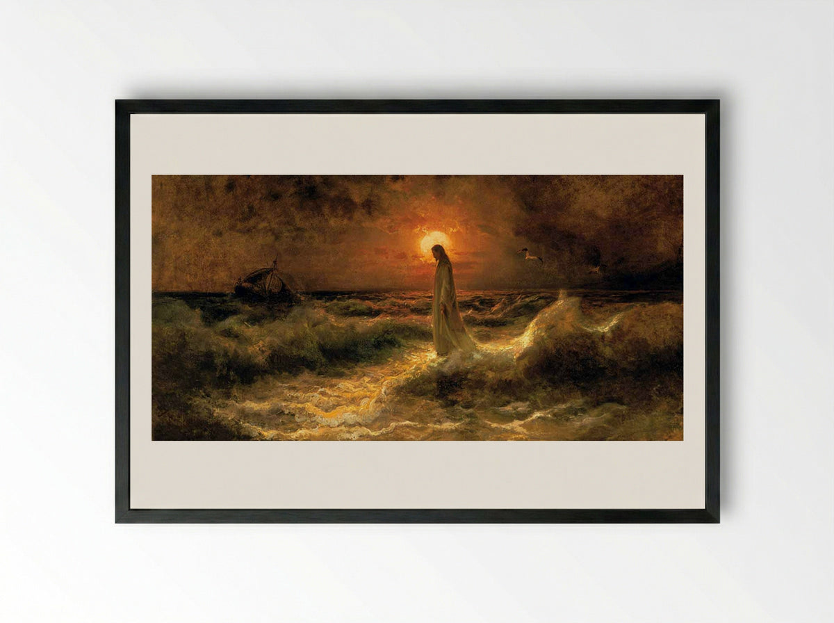 Christ Walking on Water - Julius Sergius von Klever - Framed Print Black