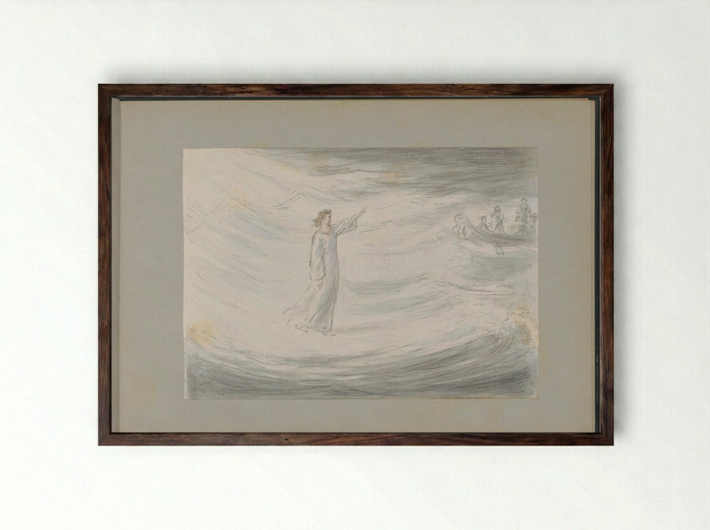 Christ Walking on Water - Alexander Ver Huell - Framed Print Dark Wood