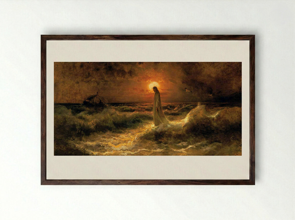 Christ Walking on Water - Julius Sergius von Klever - Framed Print Dark Wood