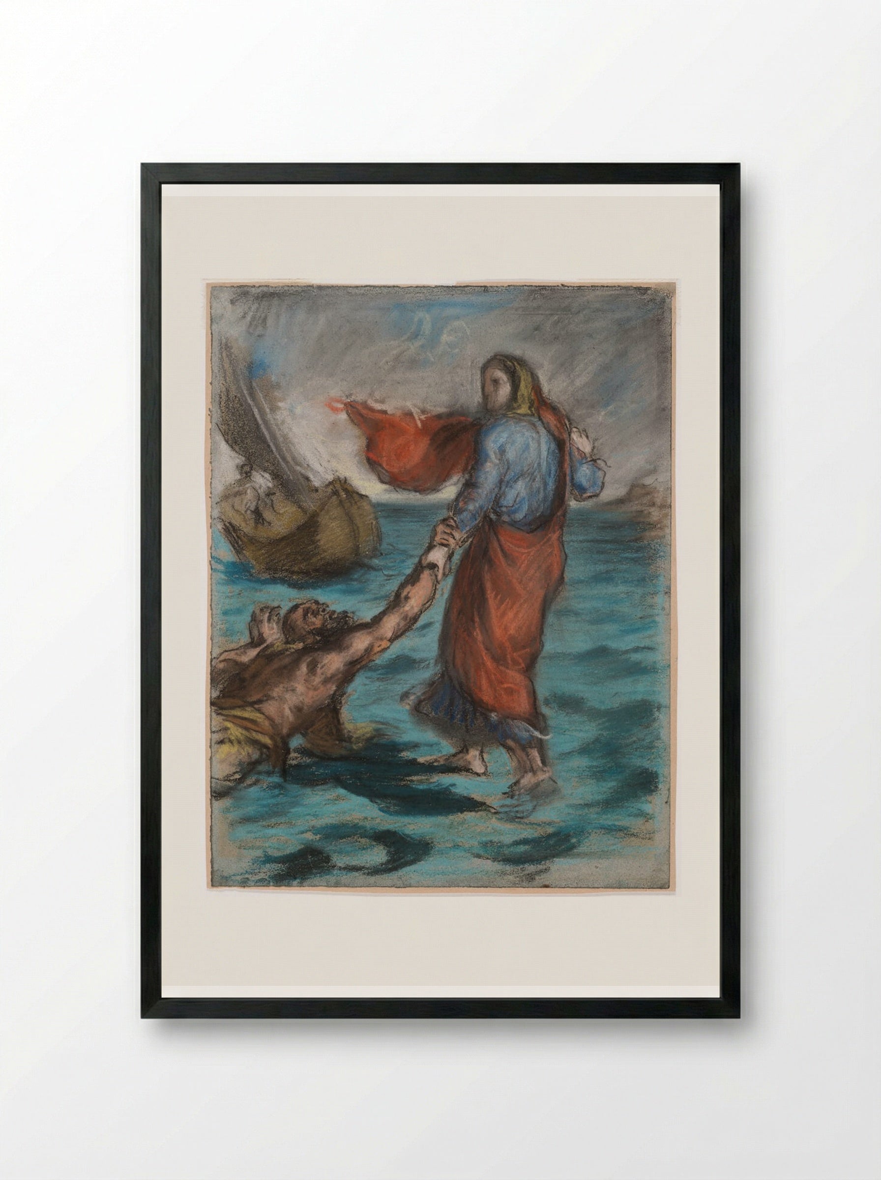 Christ Walking on the Waters - Eugène Delacroix - Framed Print Black