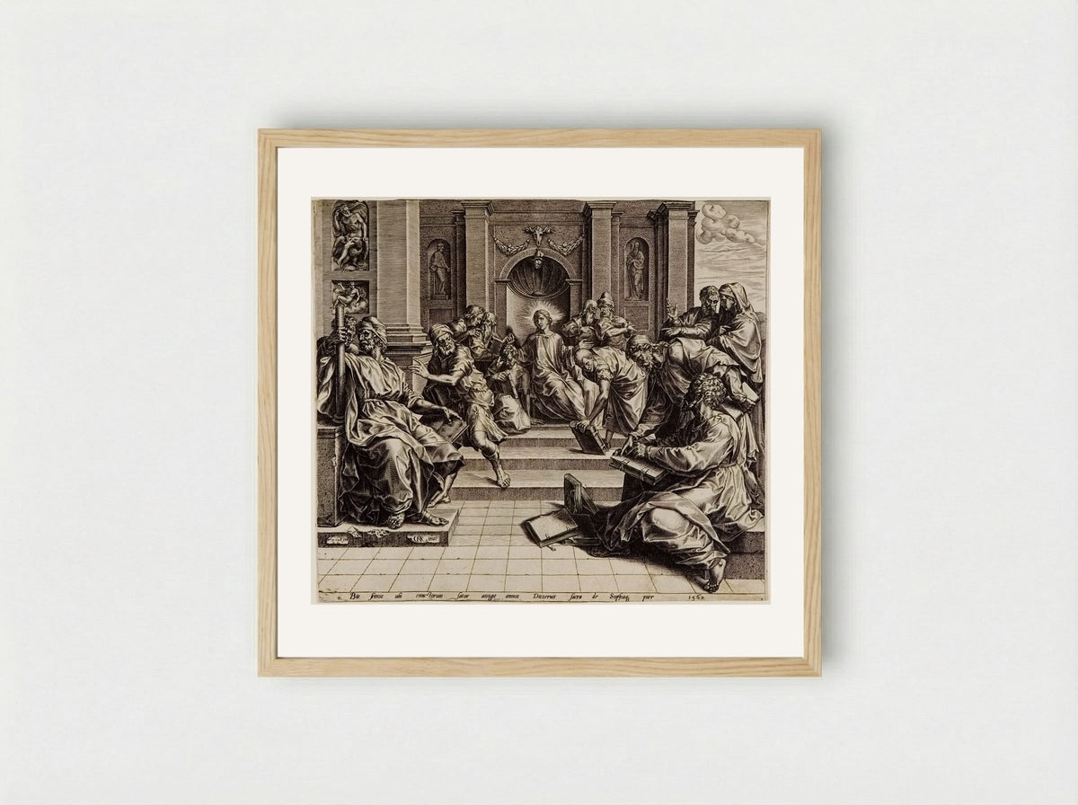 Christ among the Doctors - Cornelis Cort - Framed Print Wood