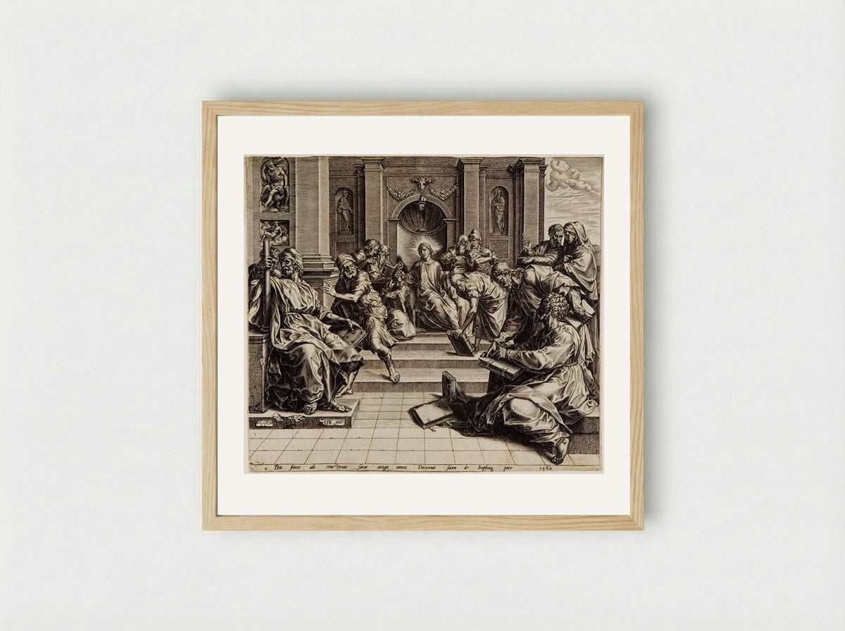 Christ among the Doctors - Cornelis Cort - Framed Print Wood