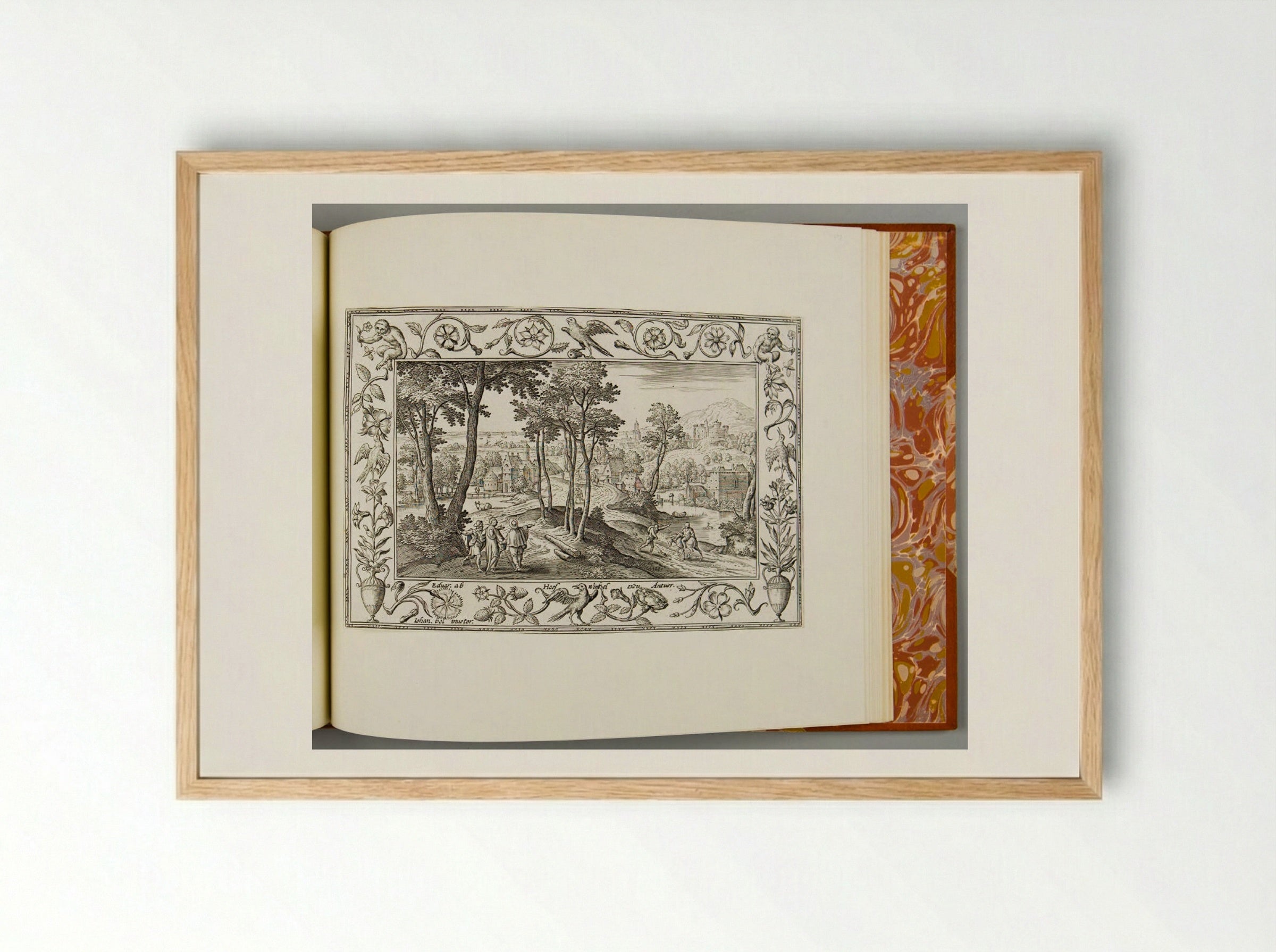 Christ and the Apostles on the Road to Emmaus, with Birds and Monkeys - Adriaen Collaert - Framed Print Wood