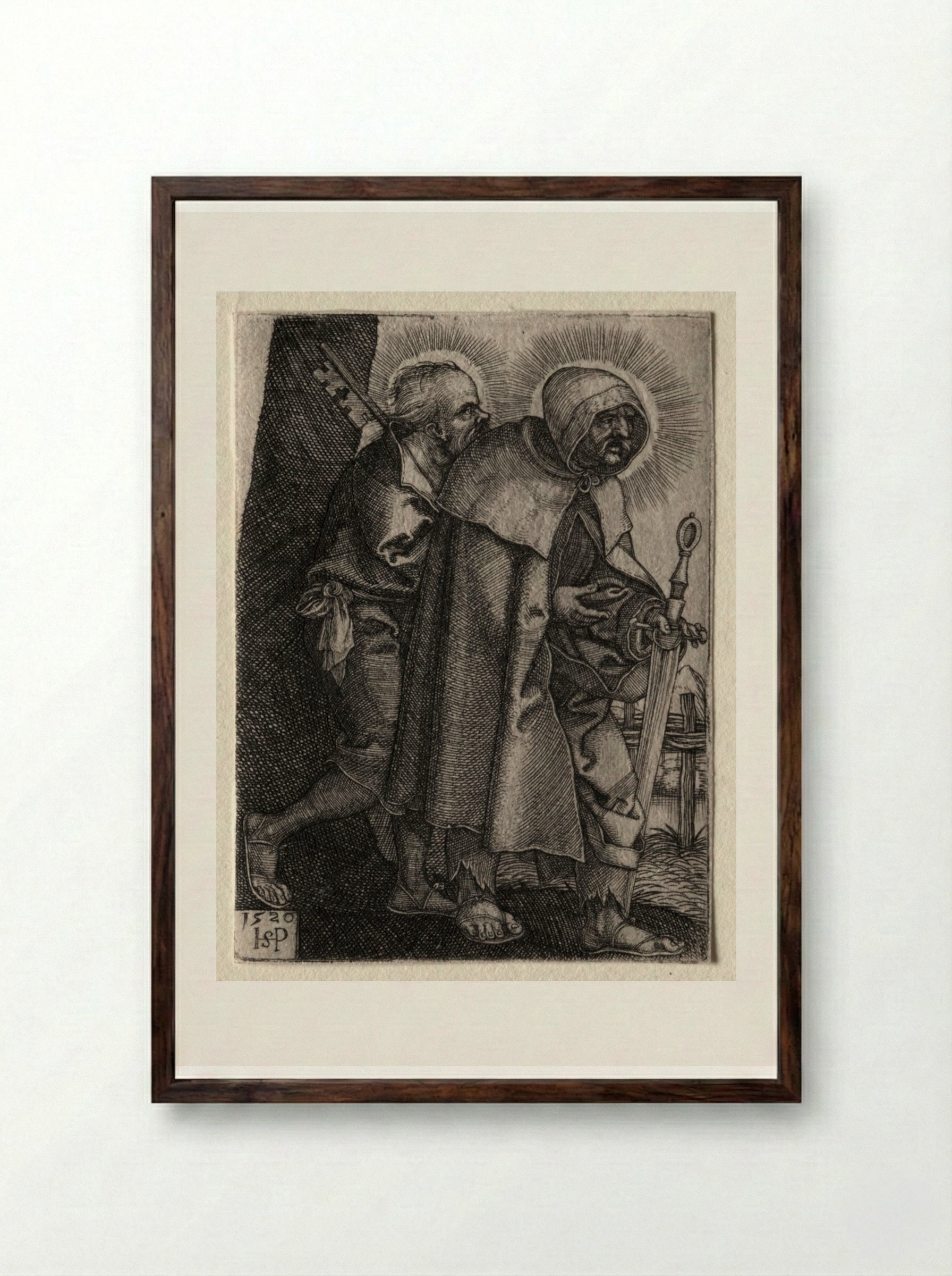 Christ and the Apostles: St. Peter and St. Paul - Hans Sebald Beham - Framed Print Dark Wood
