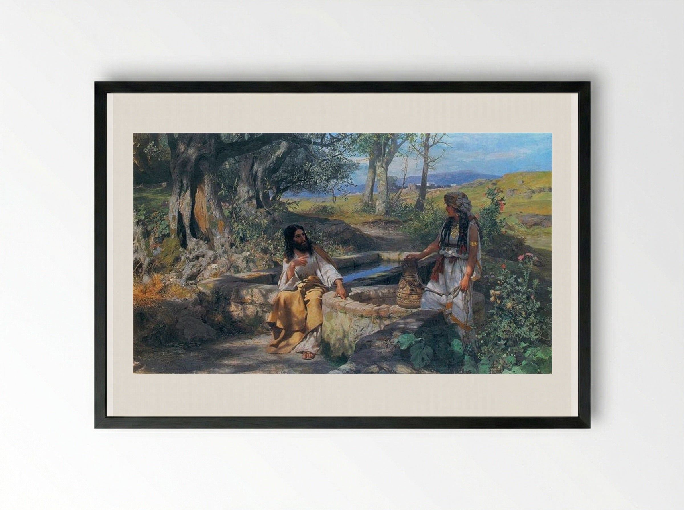 Christ and the Samaritan Woman - Henryk Siemiradzki - Framed Print Black