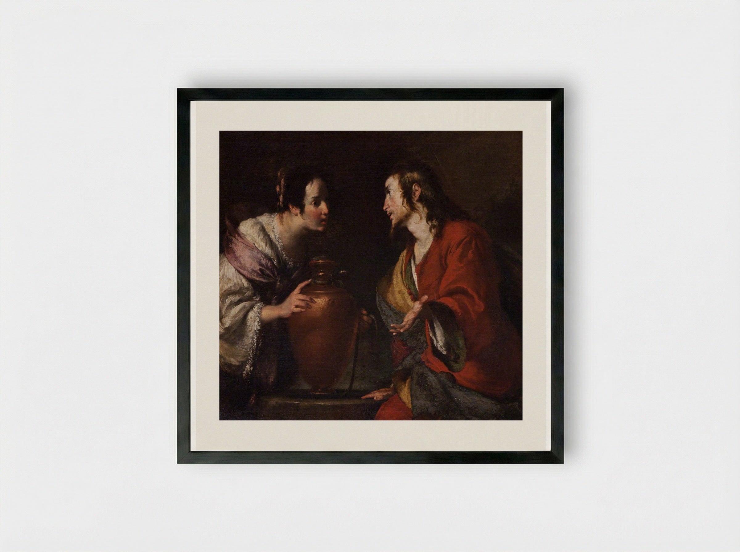 Christ and the Samaritan Woman - Bernardo Strozzi - Framed Print Black