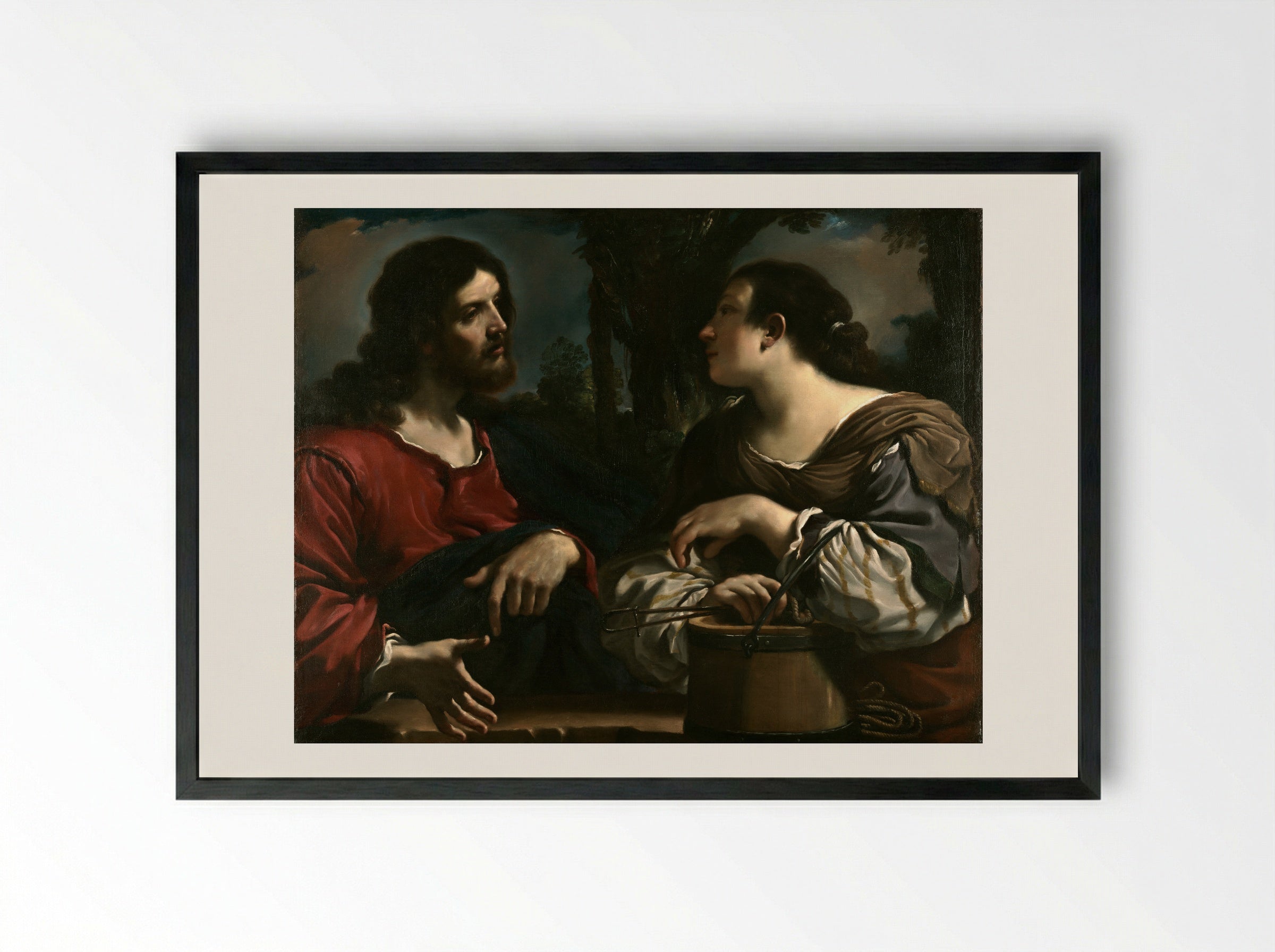 Christ and the Samaritan Woman - Guercino - Framed Print Black