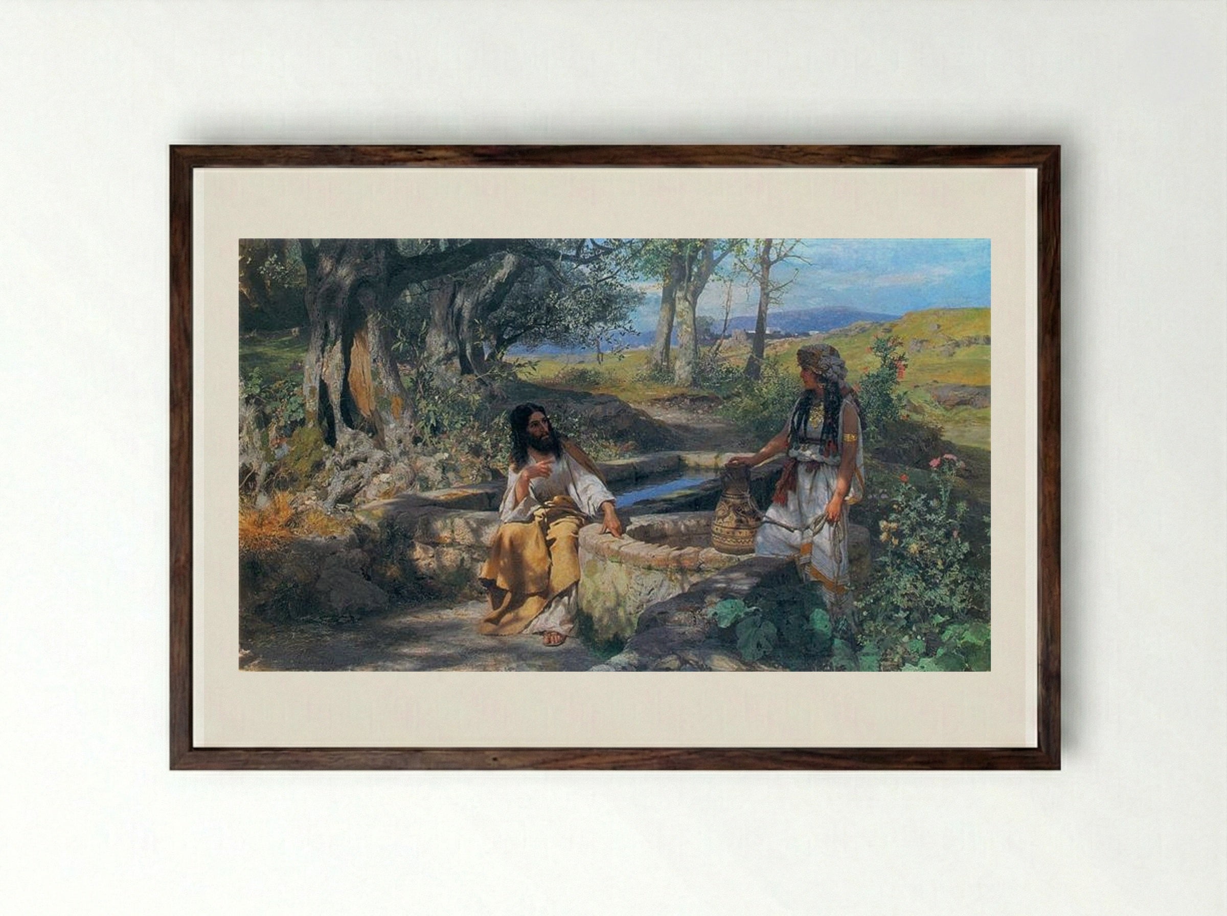 Christ and the Samaritan Woman - Henryk Siemiradzki - Framed Print Dark Wood