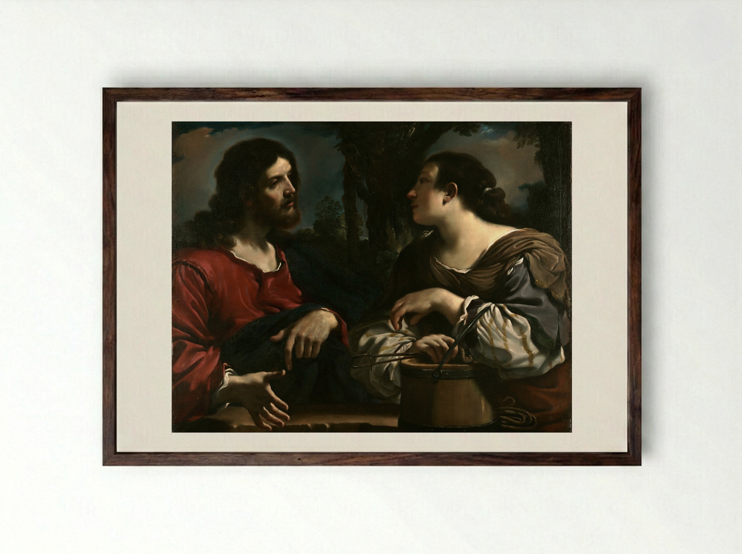 Christ and the Samaritan Woman - Guercino - Framed Print Dark Wood