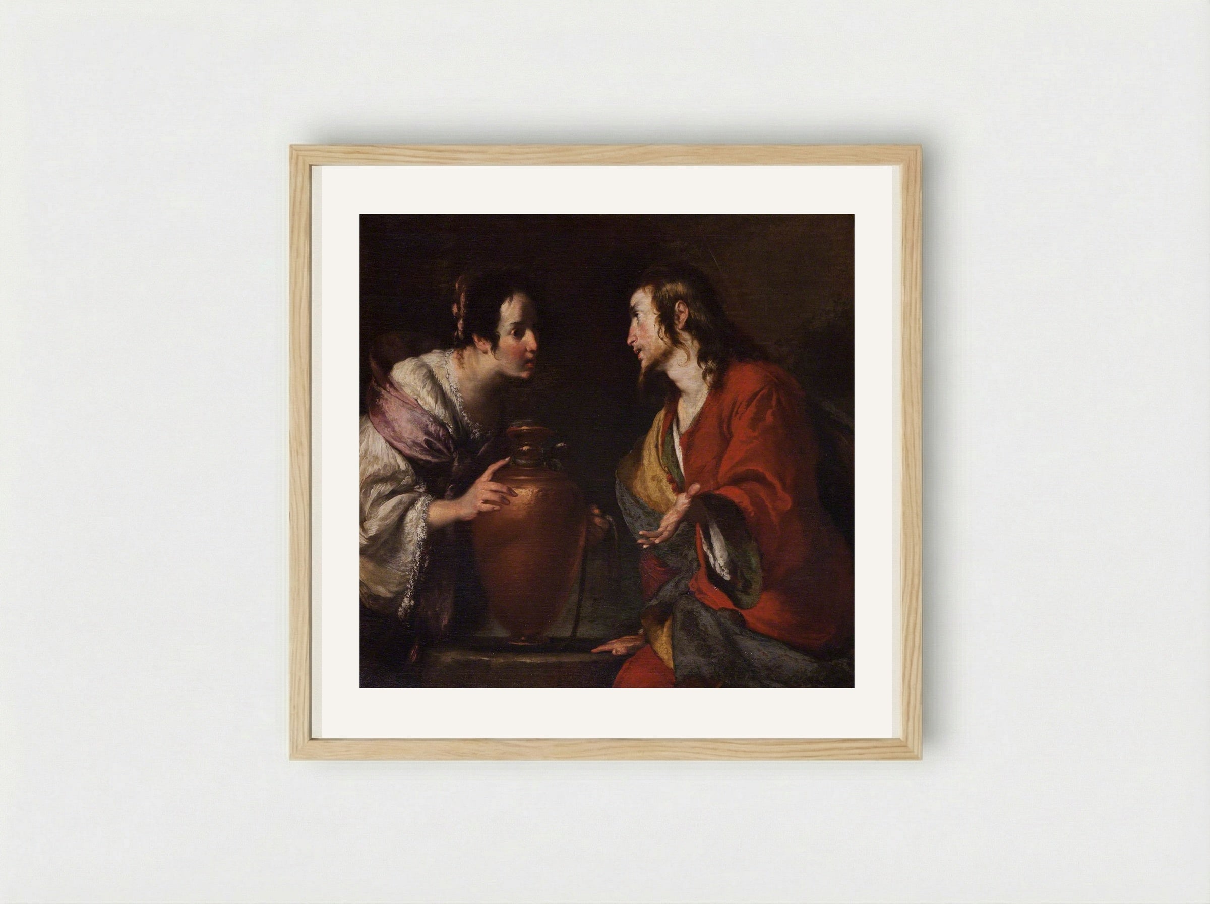 Christ and the Samaritan Woman - Bernardo Strozzi - Framed Print Wood