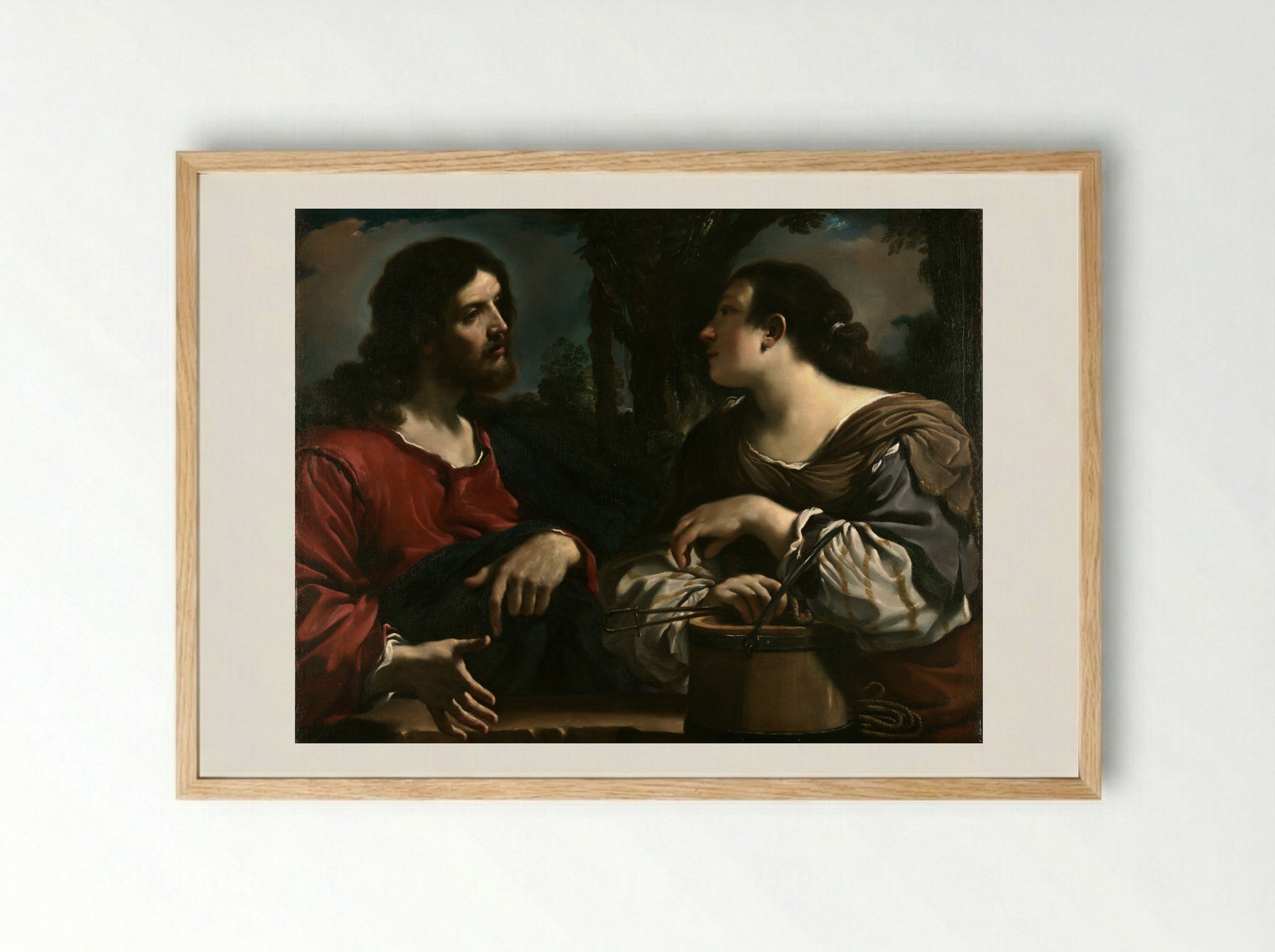 Christ and the Samaritan Woman - Guercino - Framed Print Wood