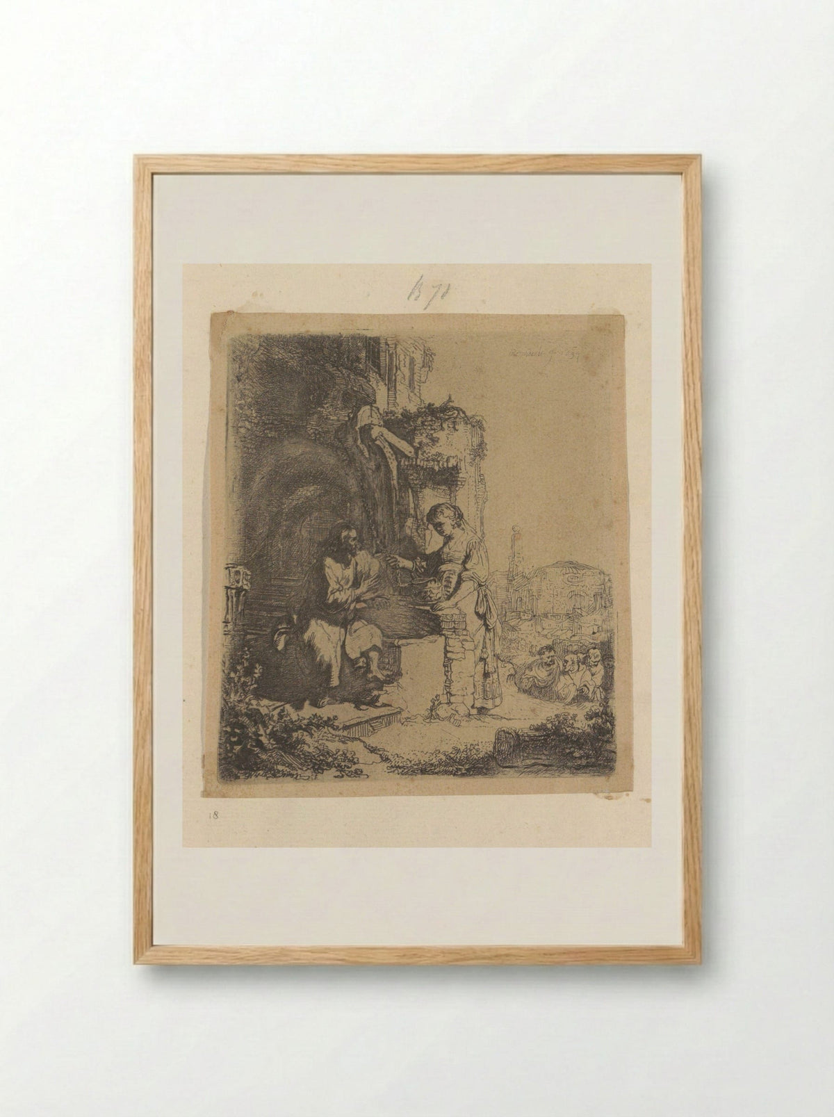 Christ and the Woman of Samaria: Ruins in the Background - Henry Louis Basan - Framed Print Wood