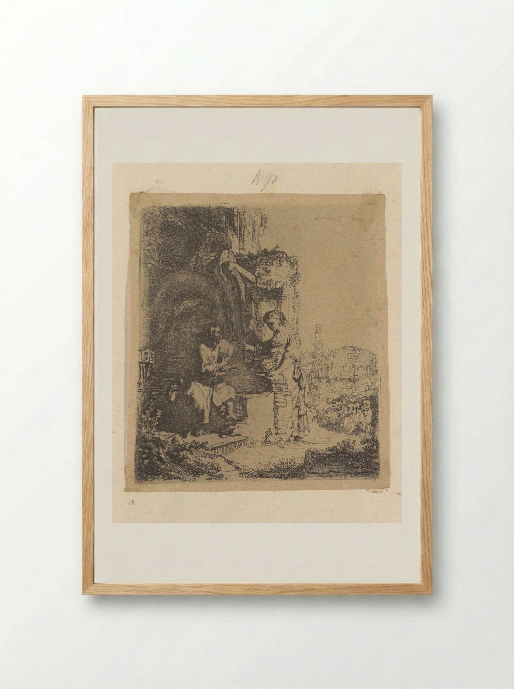 Christ and the Woman of Samaria: Ruins in the Background - Henry Louis Basan - Framed Print Wood