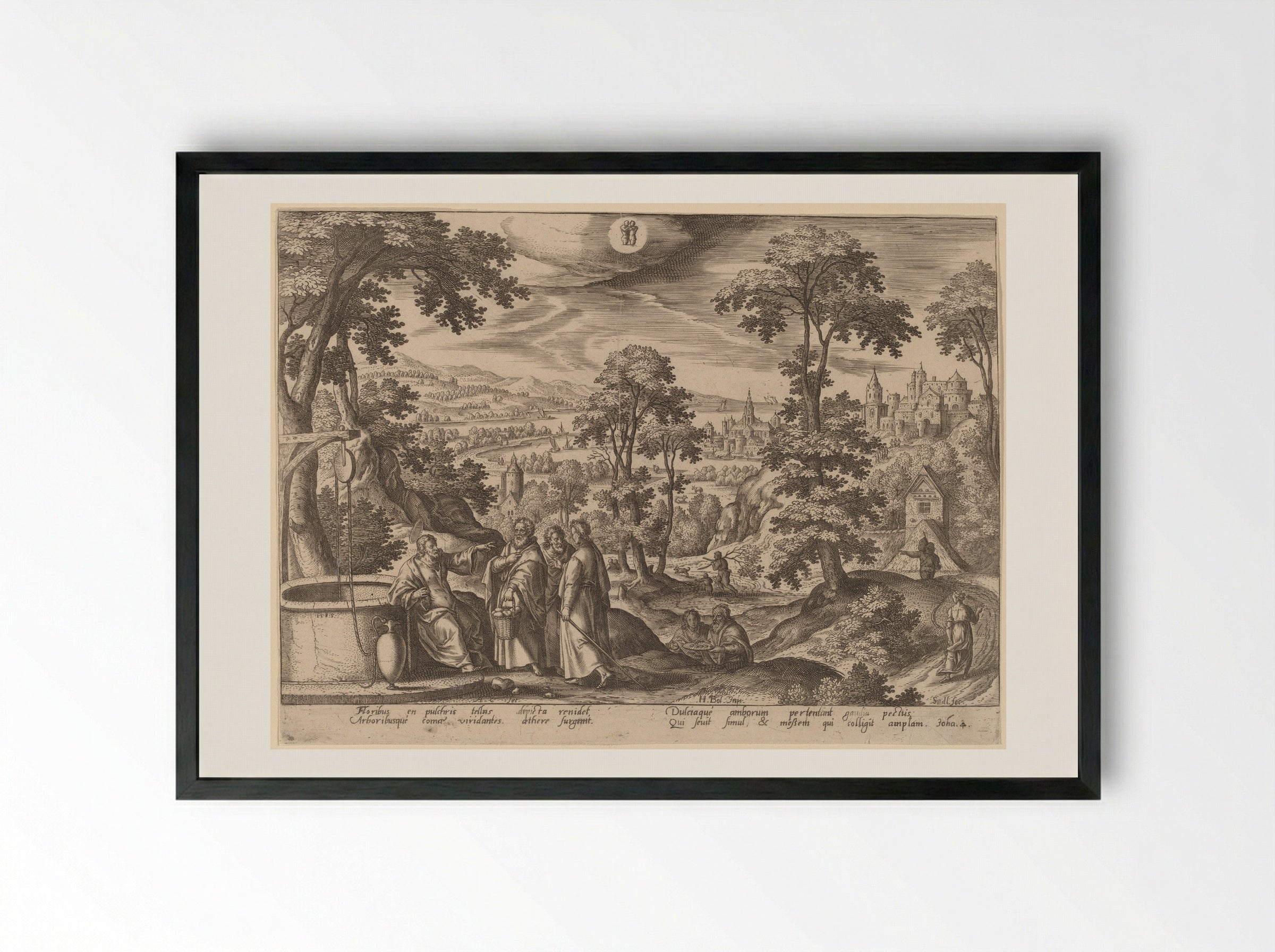 Christ and the Woman of Samaria - Adriaen Collaert - Framed Print Black