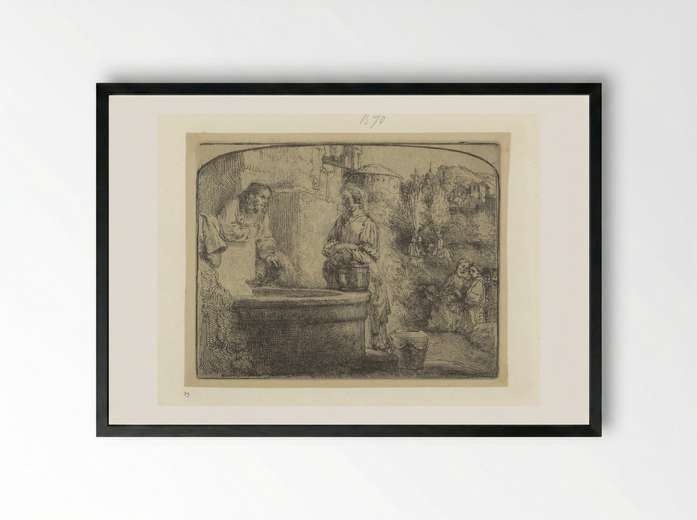 Christ and the Woman of Samaria - Henry Louis Basan - Framed Print Black