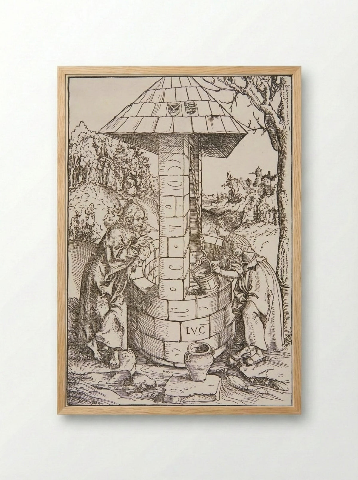 Christ and the Woman of Samaria - Lucas Cranach the Elder - Framed Print Wood