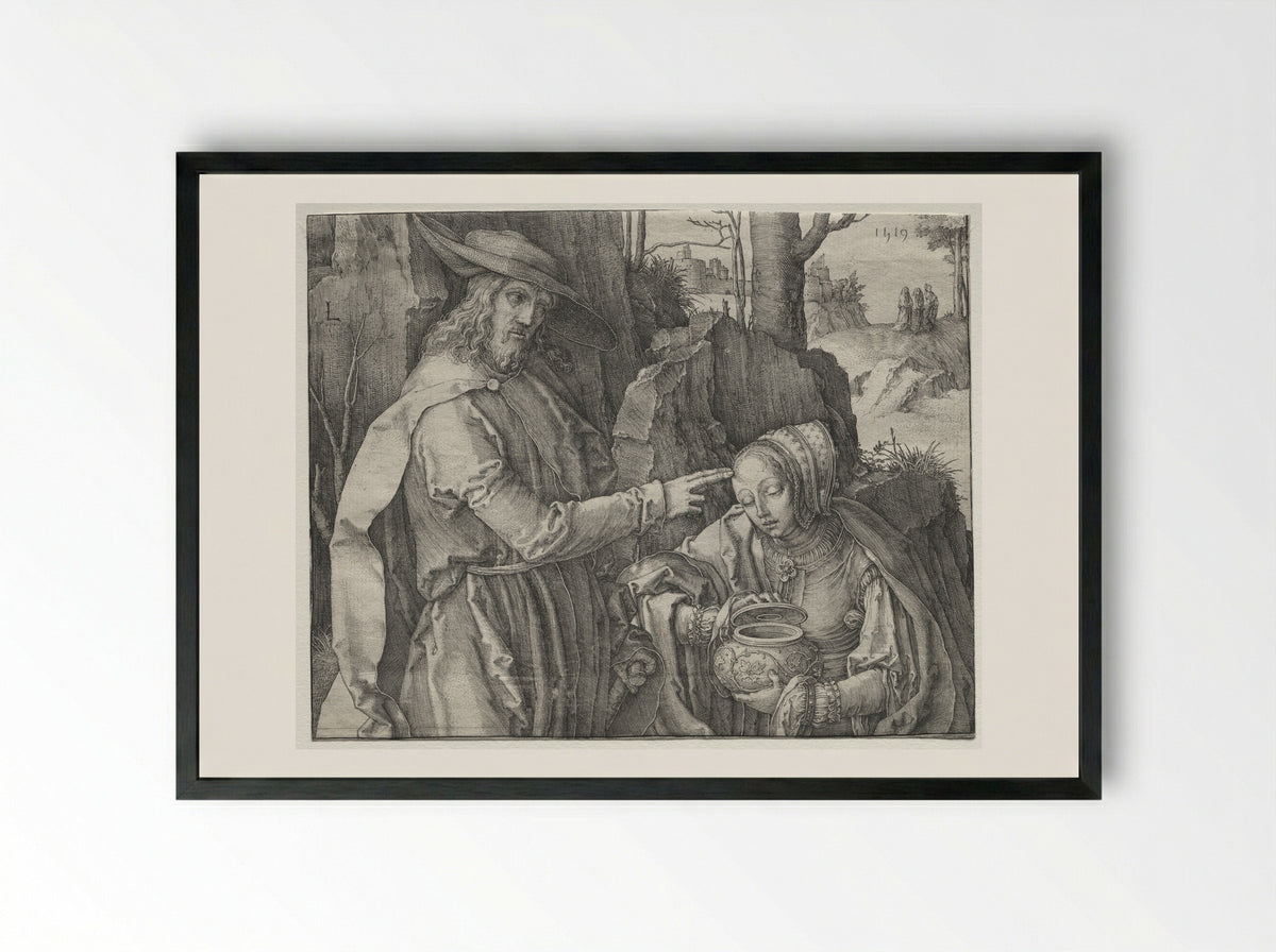 Christ appearing to Magdalen as a Gardener - Lucas van Leyden - Framed Print Black