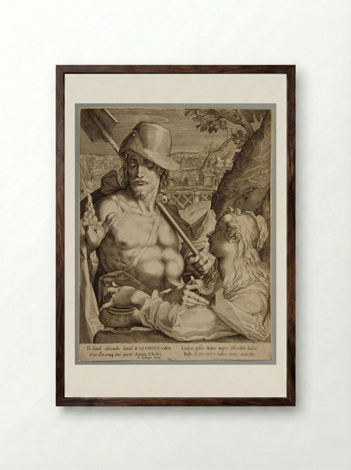 Christ as Gardener with Mary Magdalen - Aegidius Sadeler II - Framed Print Dark Wood