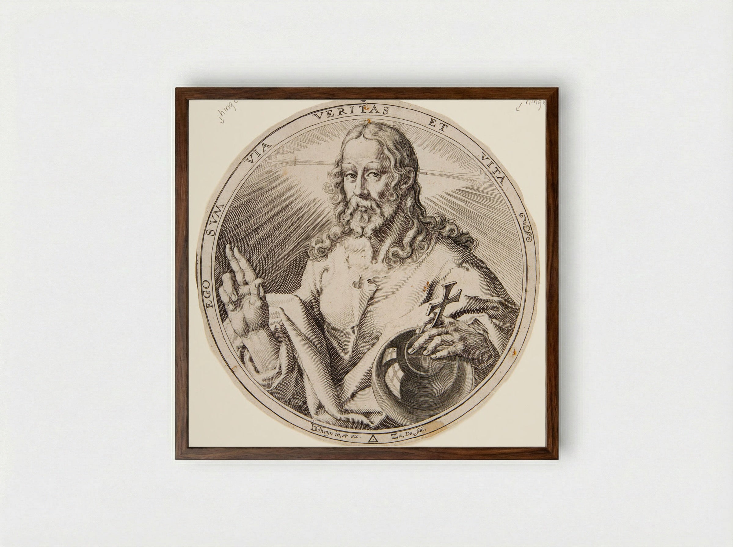 Christ as Salvator Mundi - Zacharias Dolendo - Framed Print Dark Wood
