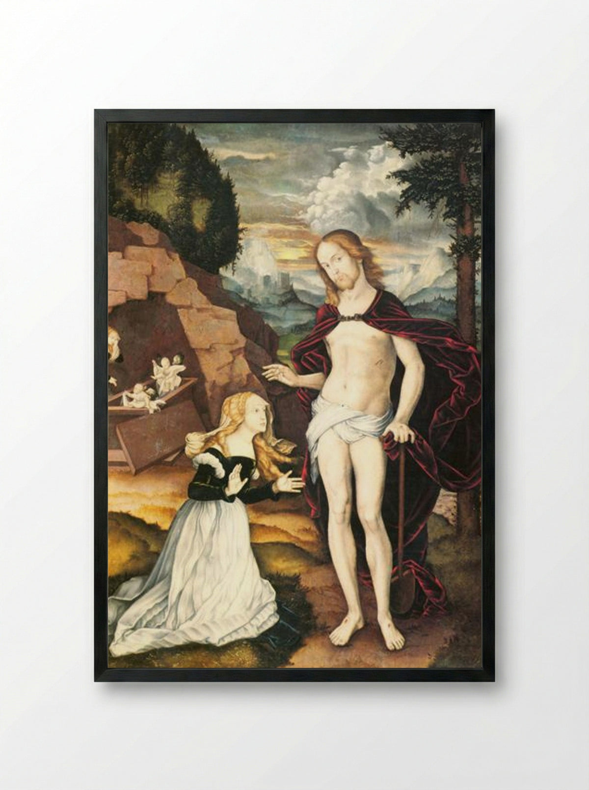 Christ as a Gardener (Noli me tangere) - Hans Baldung Grien - Framed Print Black