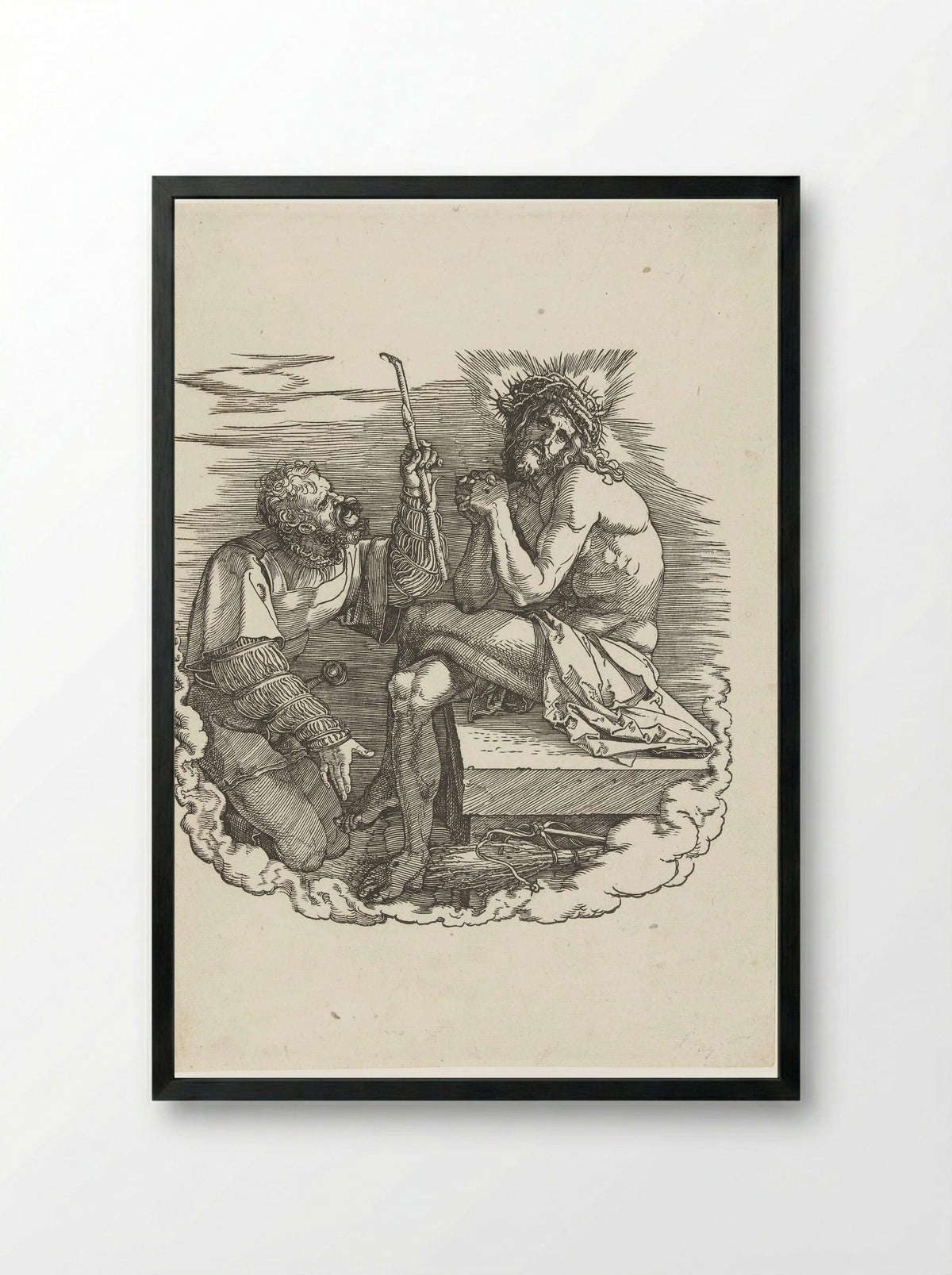 Christ as the Man of Sorrows Mocked by a Soldier - Albrecht Dürer - Framed Print Black