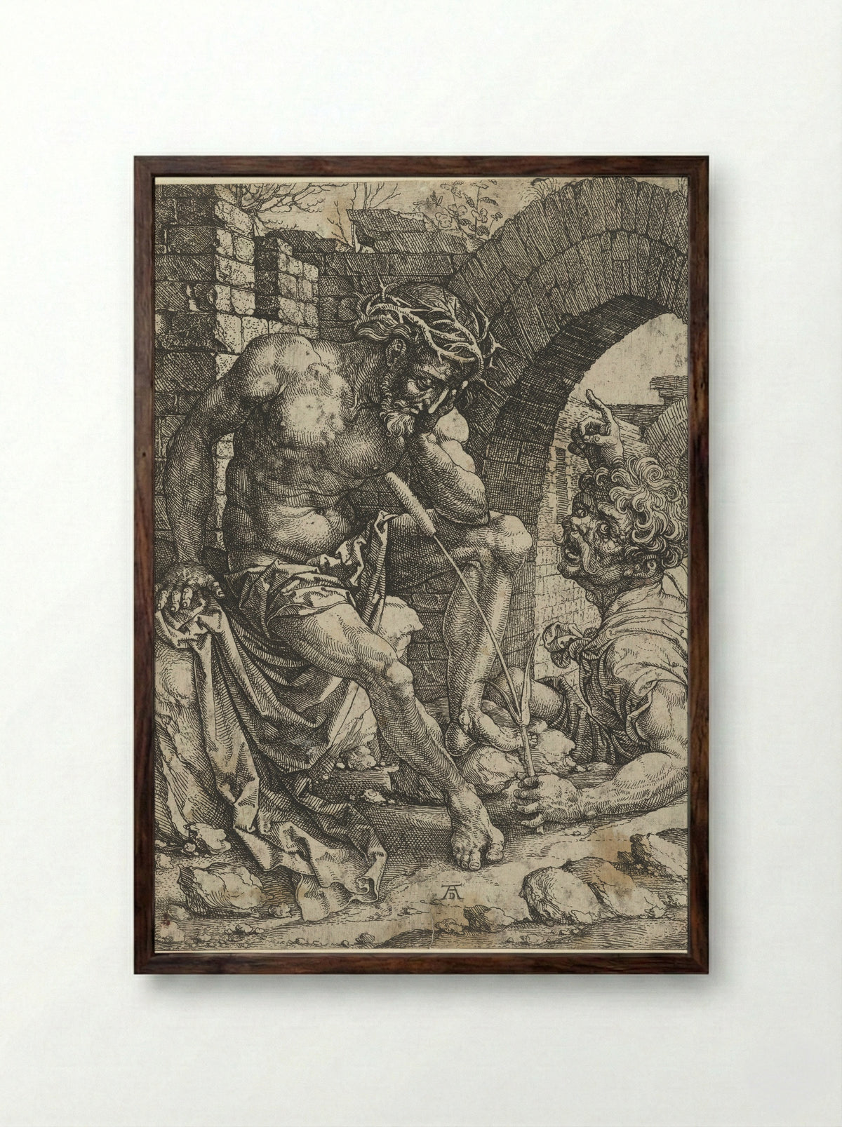 Christ as the Man of Sorrows Seated - Albrecht Dürer - Framed Print Dark Wood