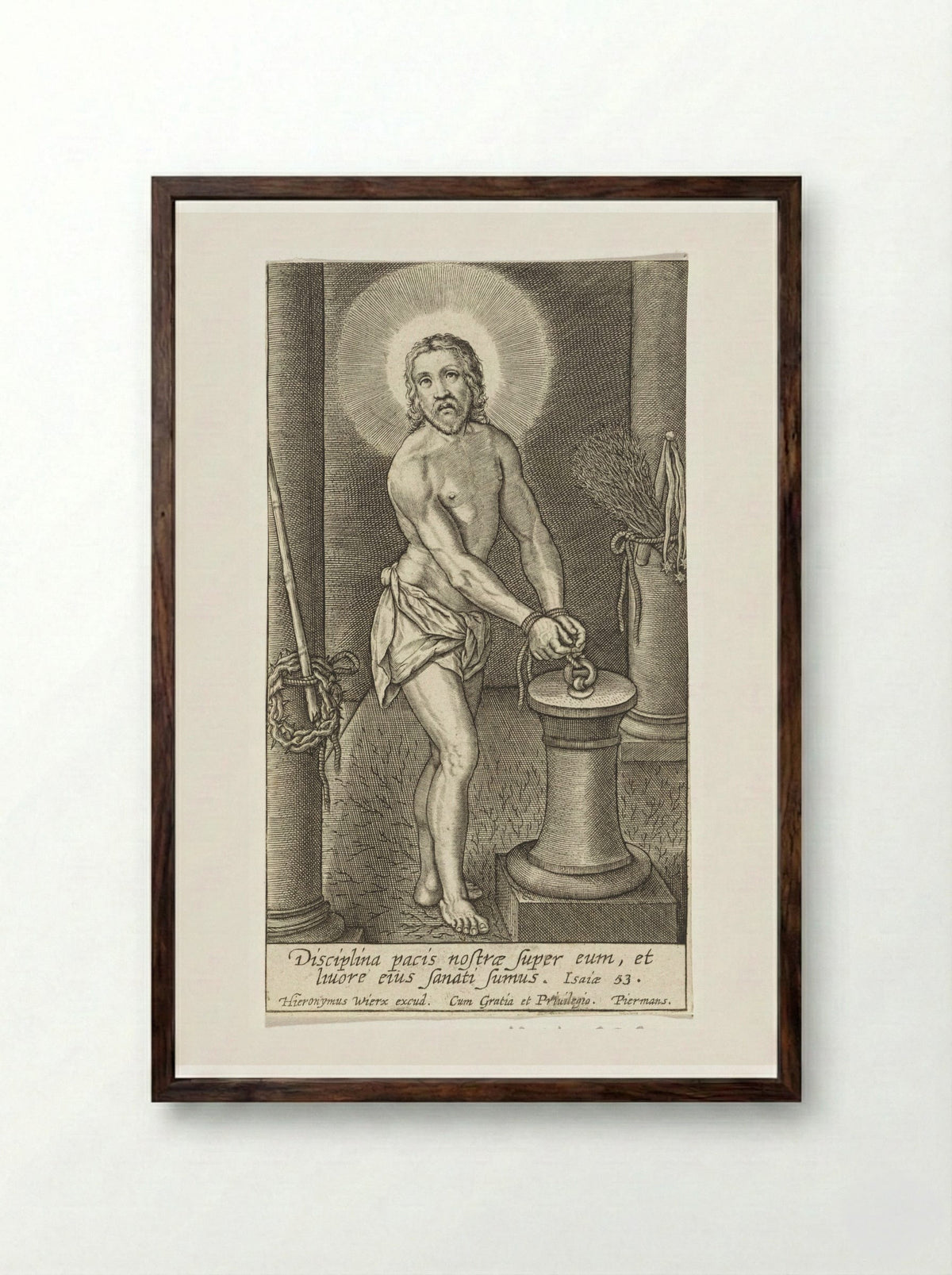 Christ at the Column - Hieronymus Wierix - Framed Print Dark Wood