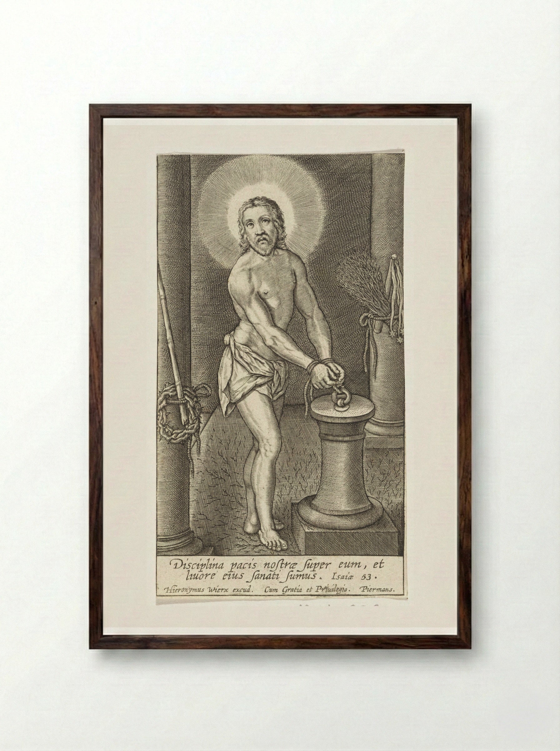 Christ at the Column - Hieronymus Wierix - Framed Print Dark Wood