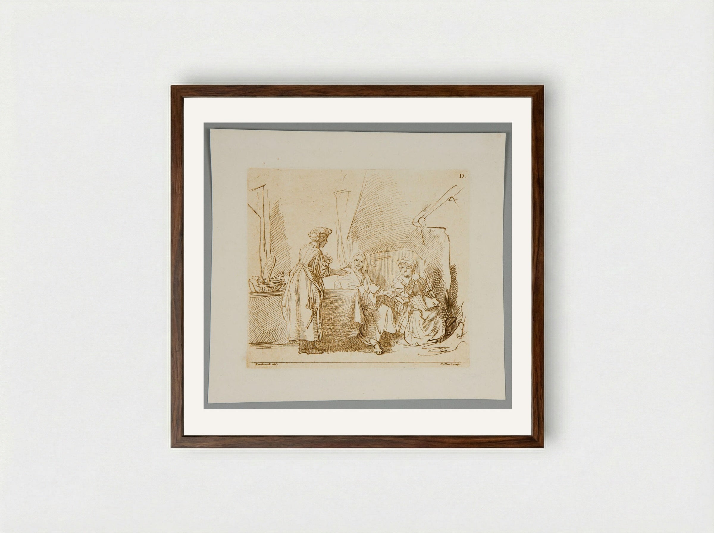 Christ at the House of Mary and Martha - Bernard Picart - Framed Print Dark Wood