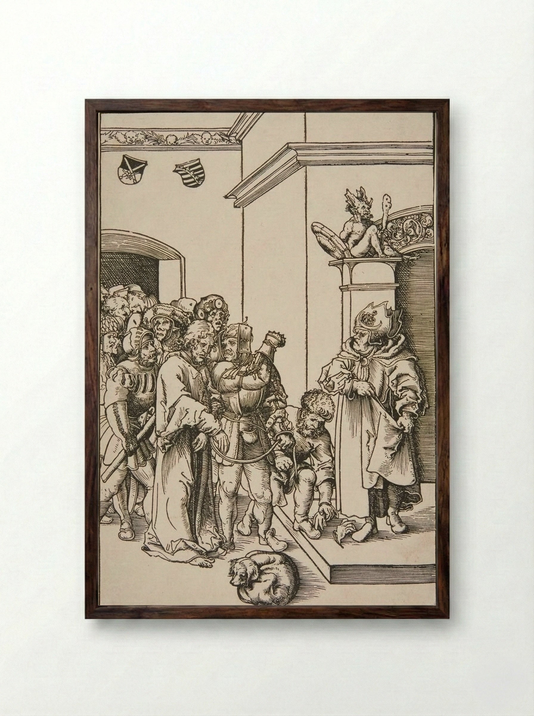 Christ before Annas - Lucas Cranach the Elder - Framed Print Dark Wood