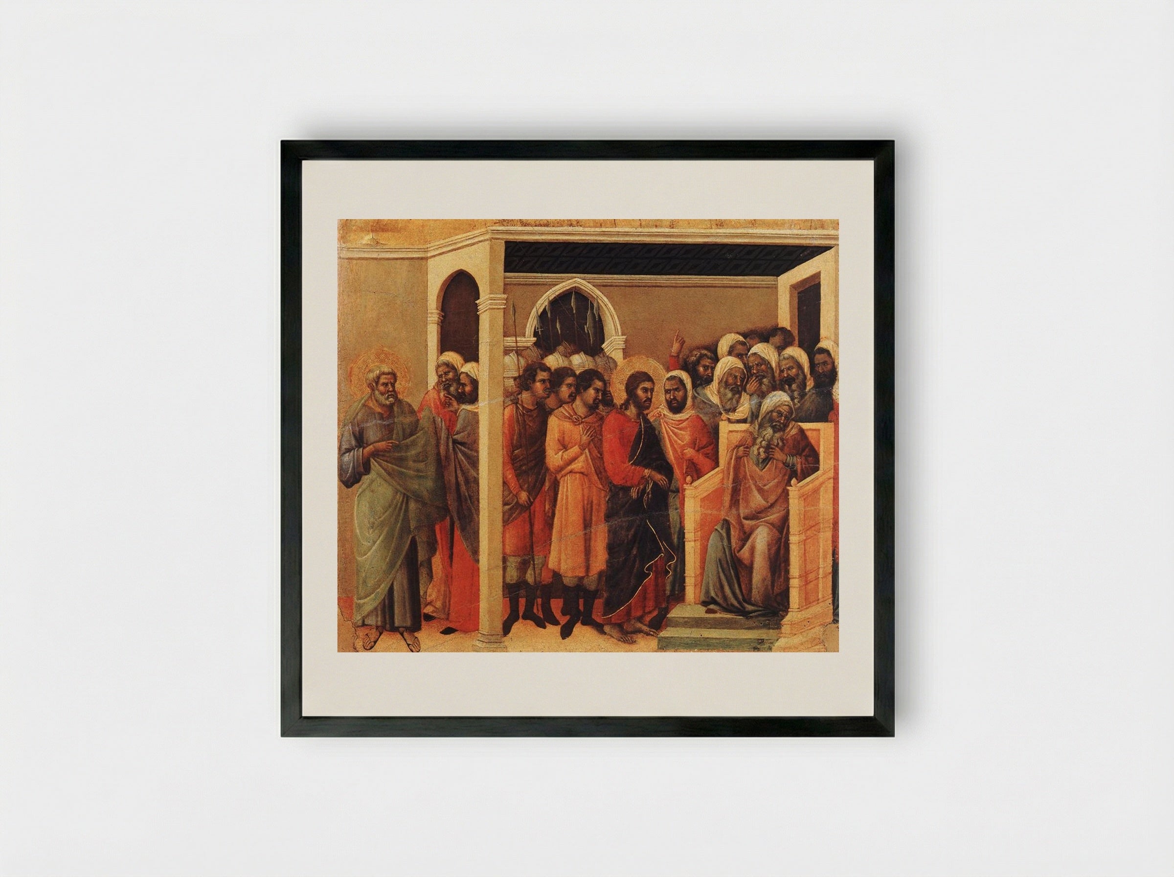 Christ before Caiaphas - Duccio di Buoninsegna - Framed Print Black
