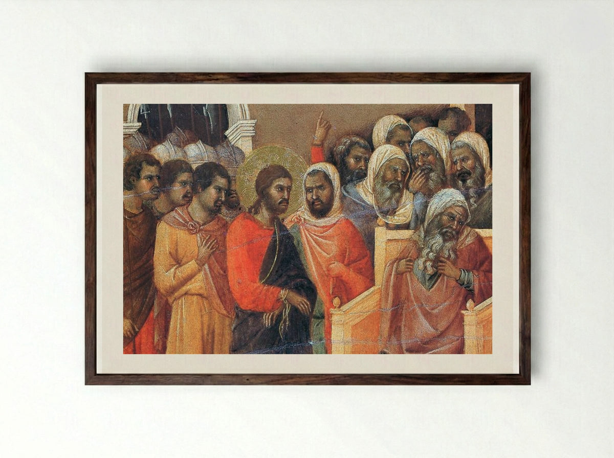 Christ before Caiaphas - Duccio di Buoninsegna - Framed Print Dark Wood