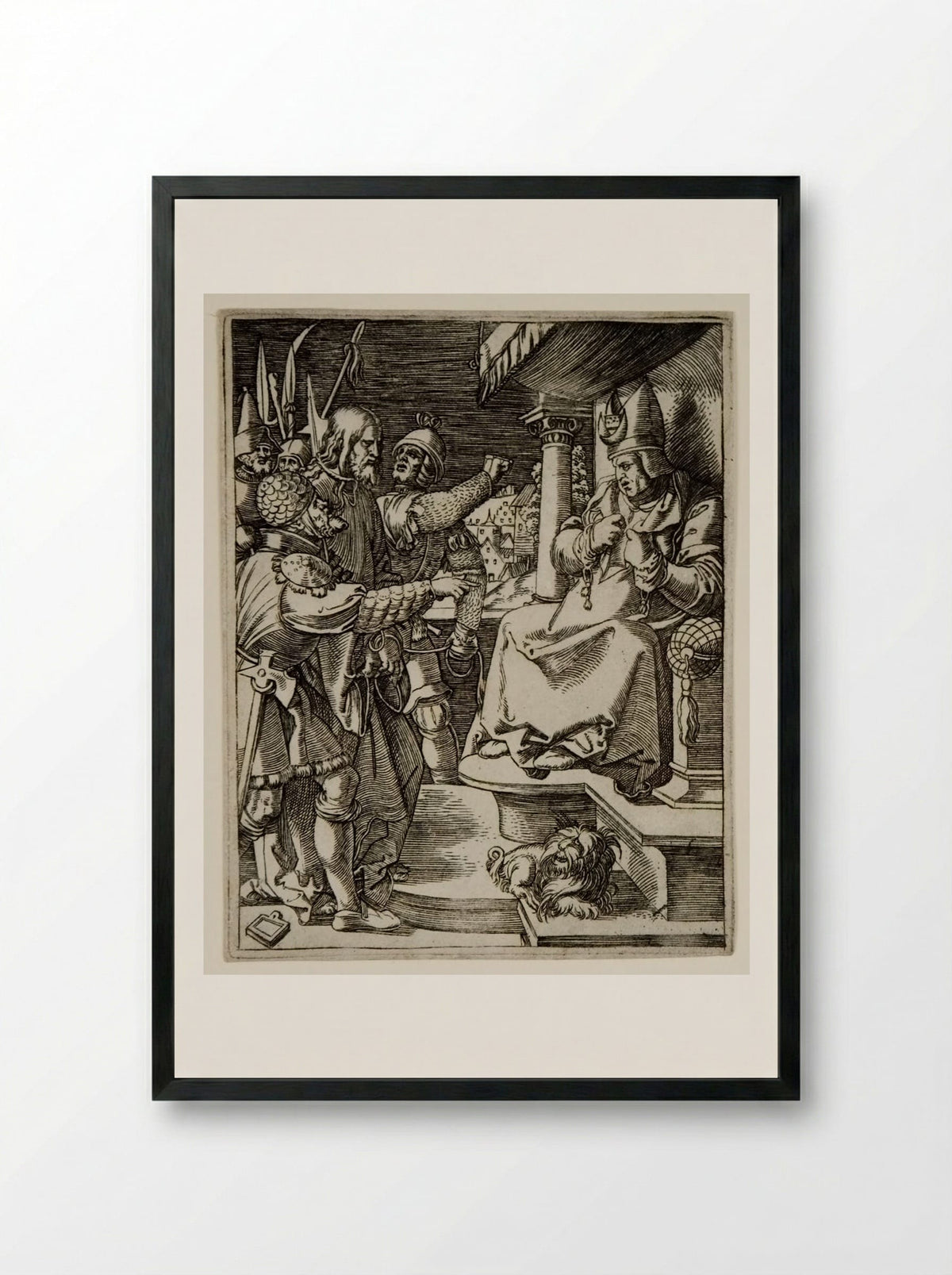 Christ before Caiphas - Marcantonio Raimondi - Framed Print Black